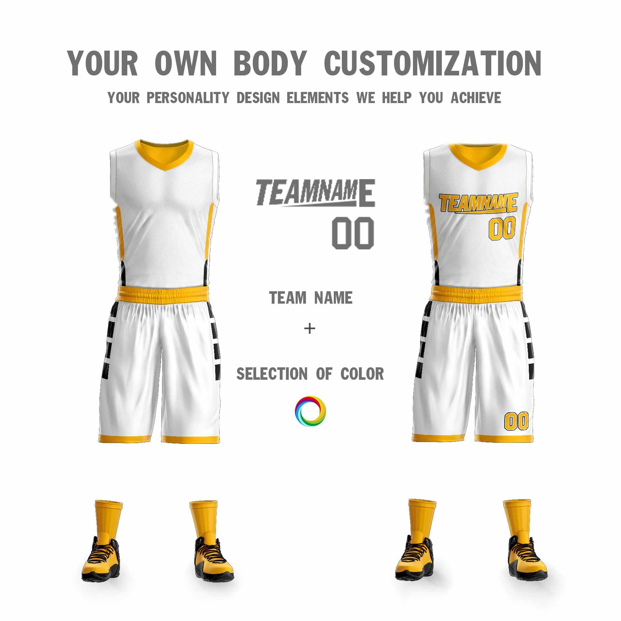 Custom White Yellow Double Side Kits Design Sportswear Basketball Jersey