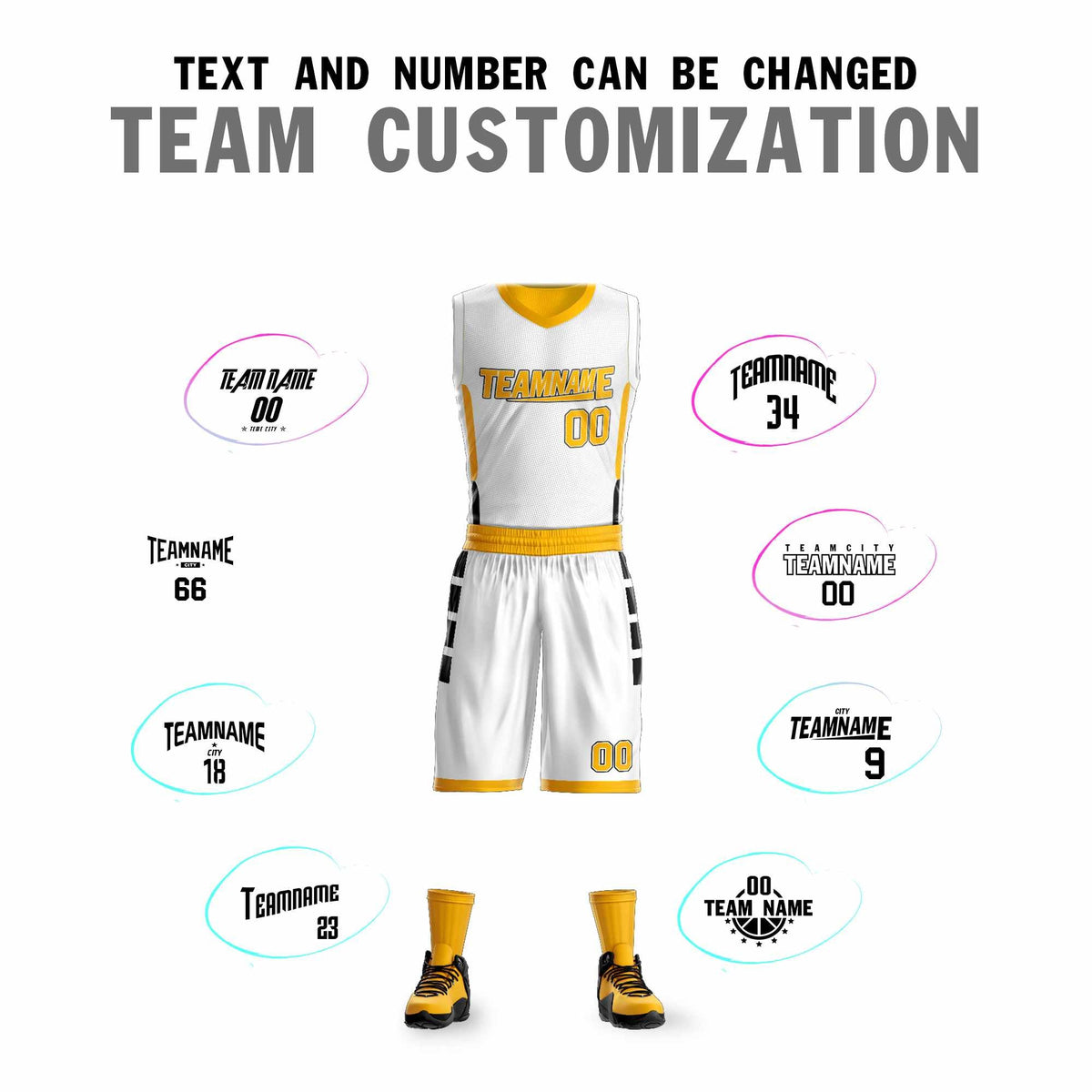 Custom White Yellow Double Side Kits Design Sportswear Basketball Jersey