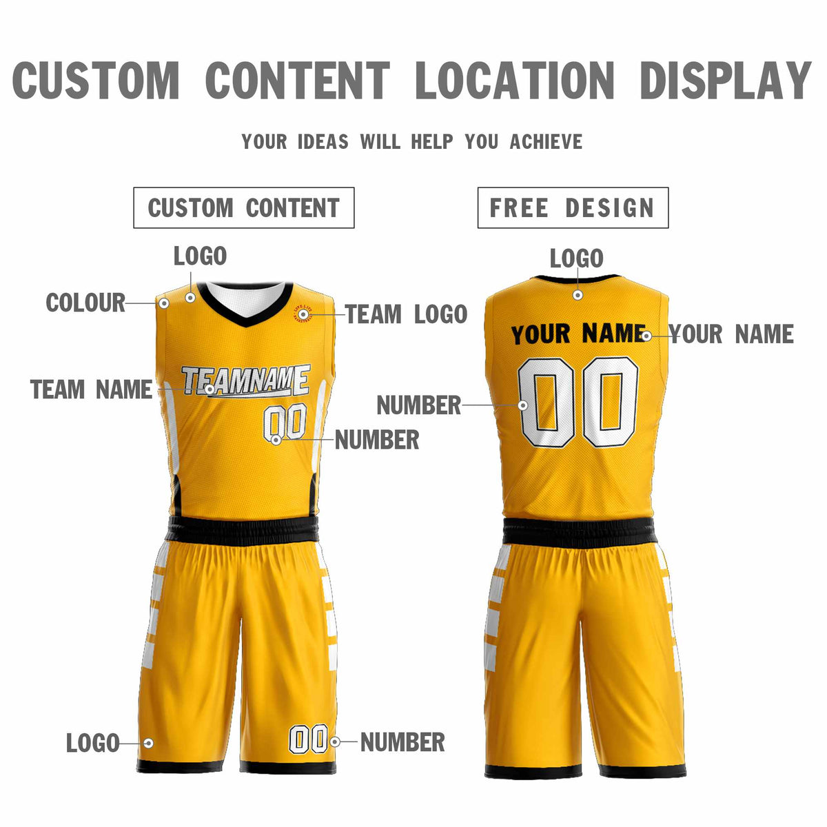 Custom Yellow White Double Side Kits Design Sportswear Basketball Jersey