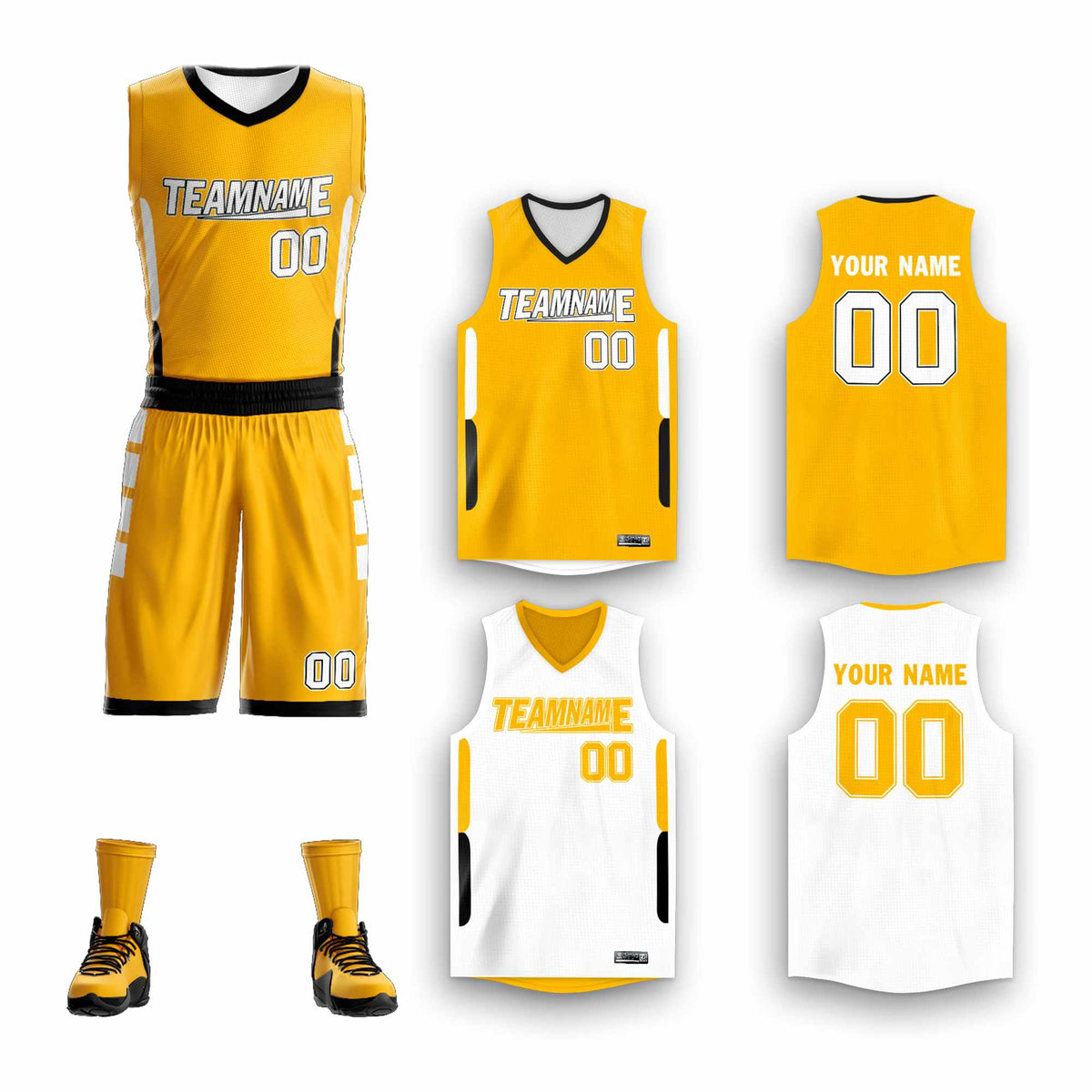 Custom Yellow White Double Side Kits Design Sportswear Basketball Jersey