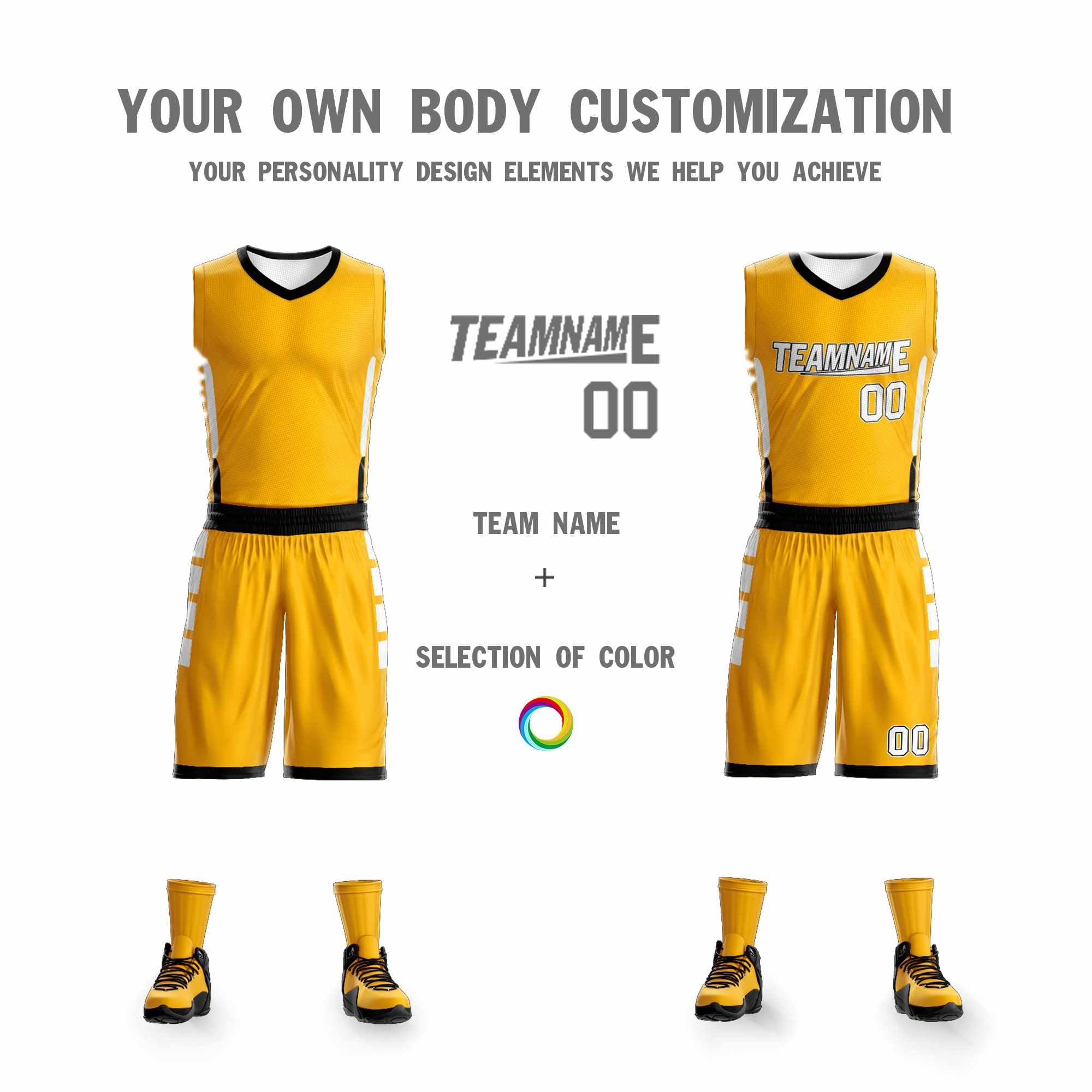 Custom Yellow White Double Side Kits Design Sportswear Basketball Jersey