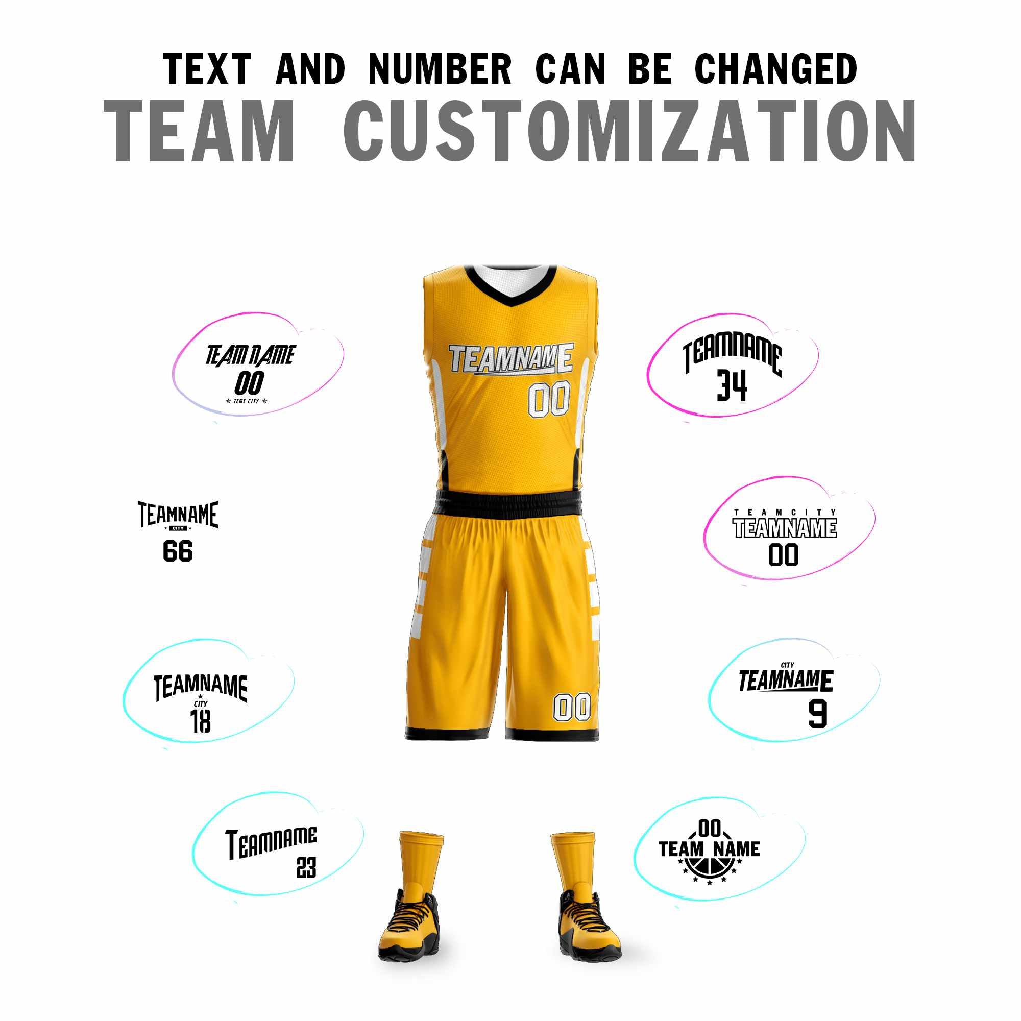 Custom Yellow White Double Side Kits Design Sportswear Basketball Jersey