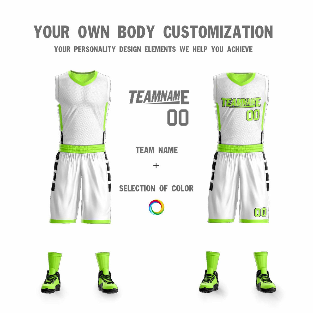 Custom White Neon Green Double Side Kits Design Sportswear Basketball Jersey