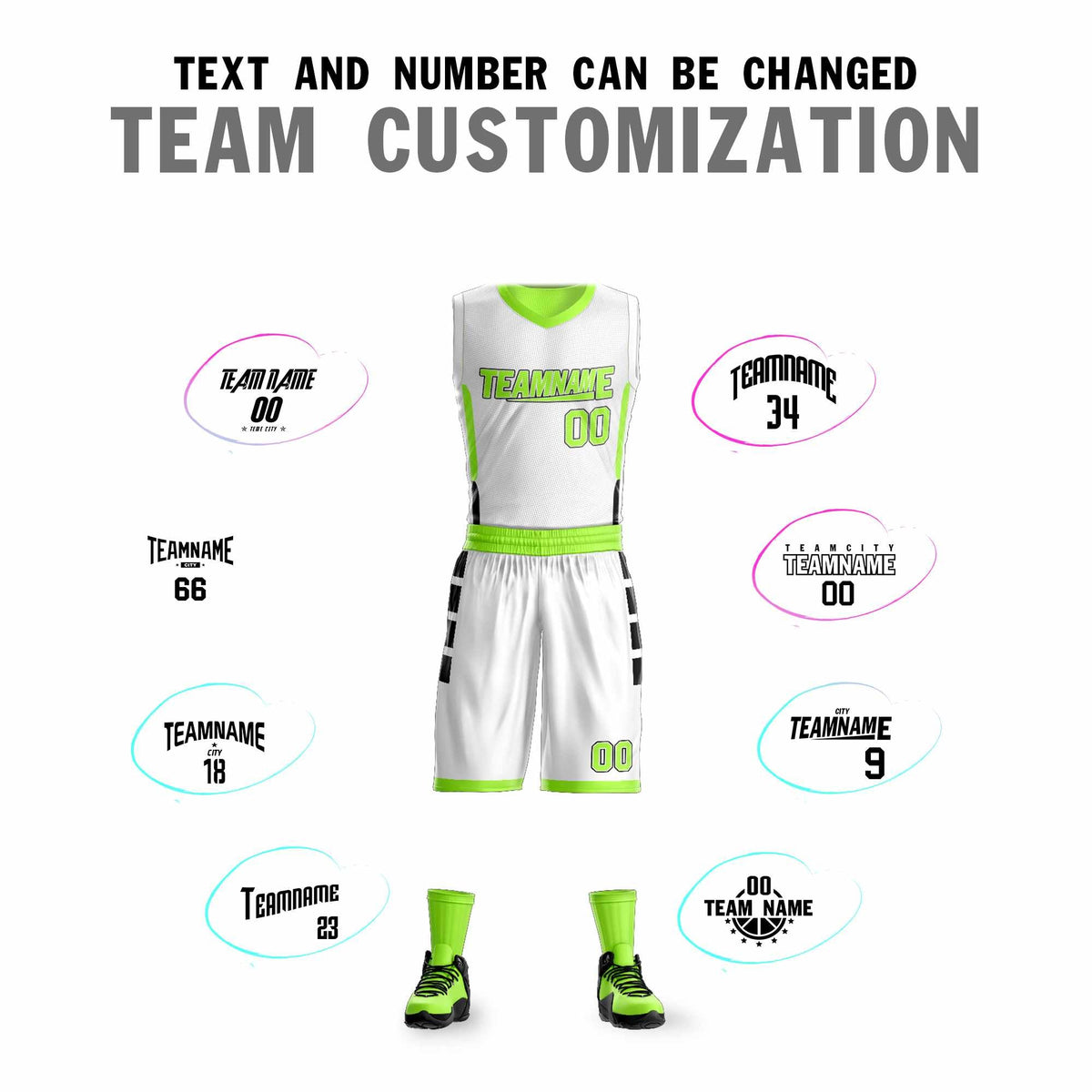 Custom White Neon Green Double Side Kits Design Sportswear Basketball Jersey