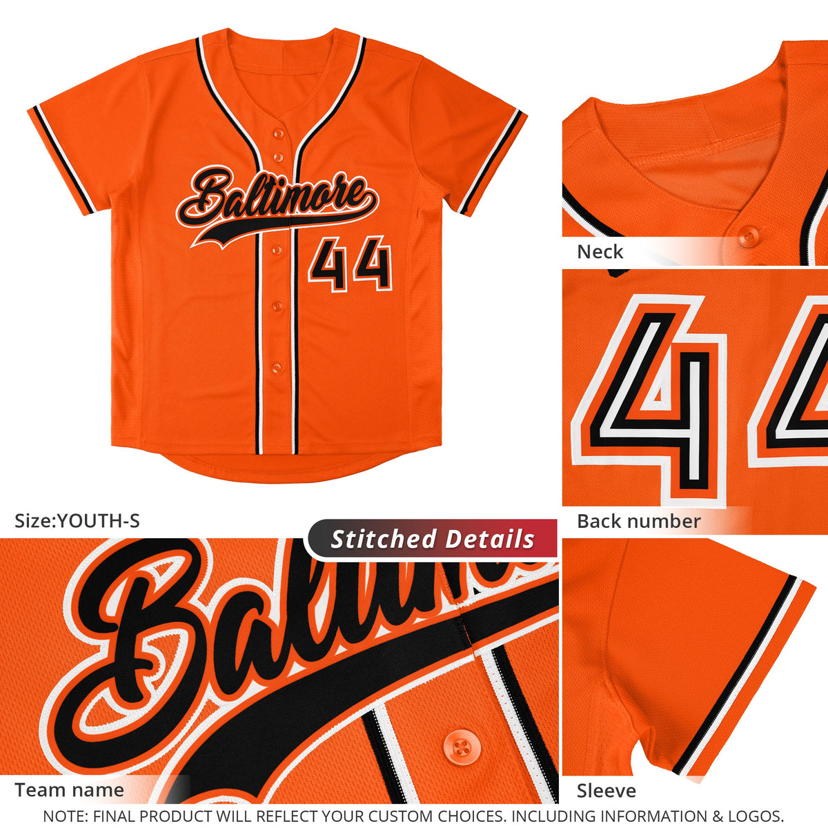 Custom Orange Black-White Classic Style Authentic Baseball Jersey