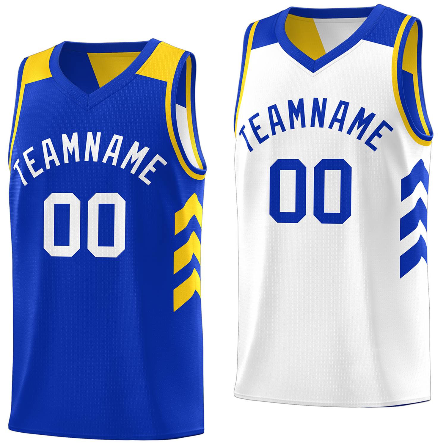 Benutzerdefiniertes königsweißes, wendbares Basketballtrikot mit doppelseitigen Oberteilen