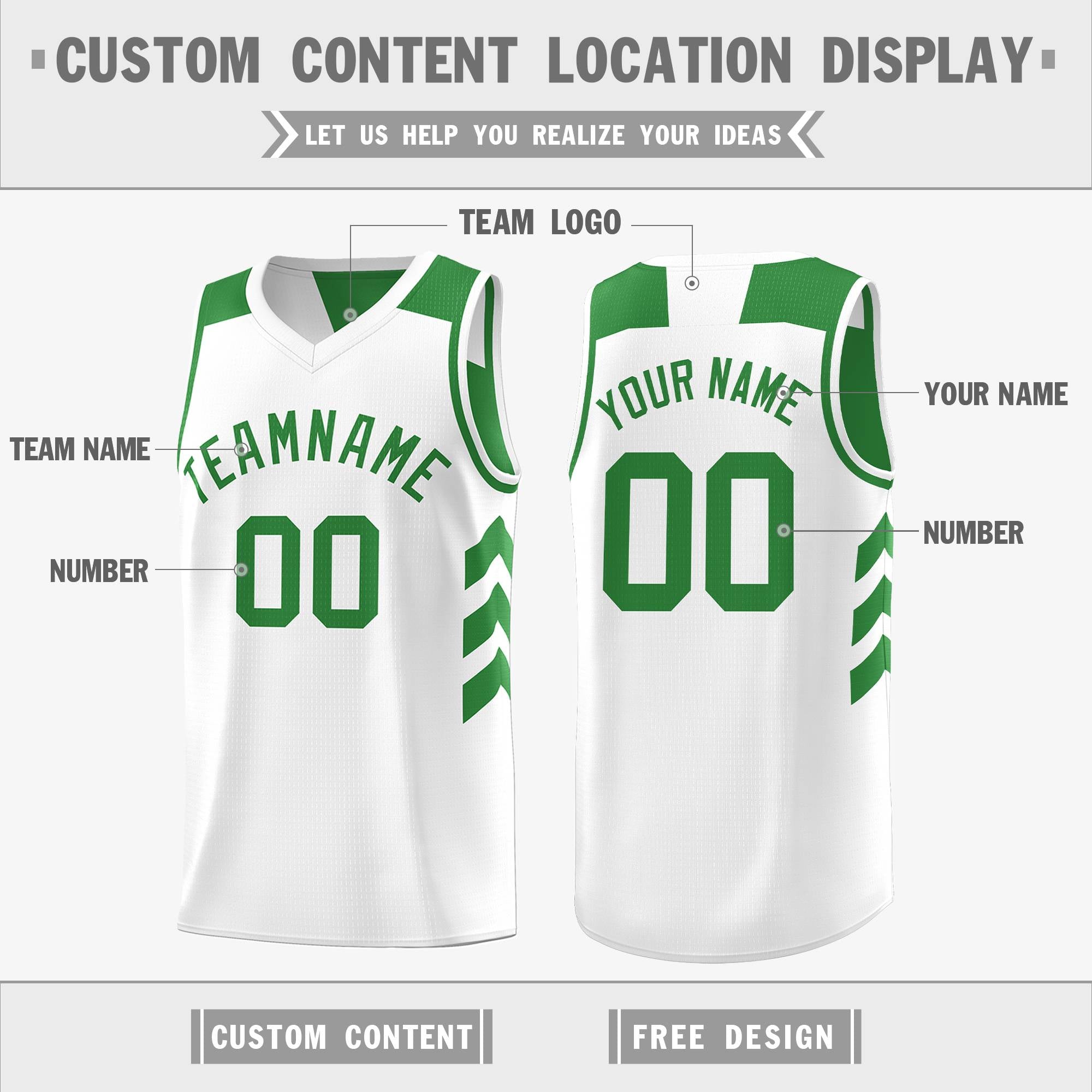 Benutzerdefinierte grün weiß reversible Doppel Seite Tops Basketball Jersey