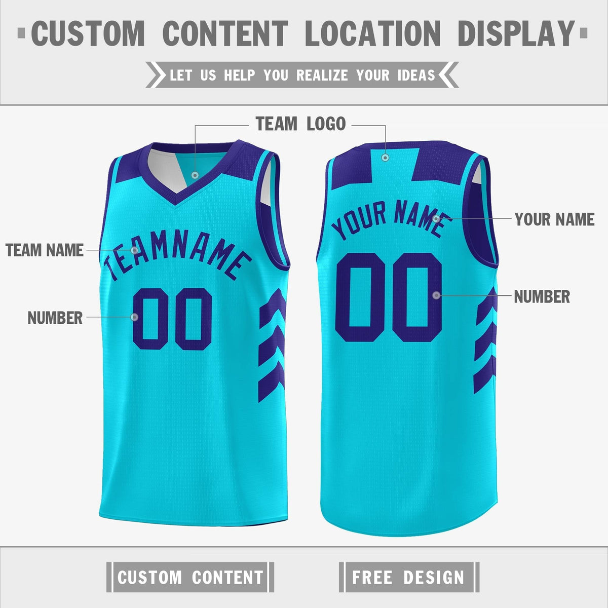 Custom Royal Aqua Reversible Double Side Tops Basketball Jersey