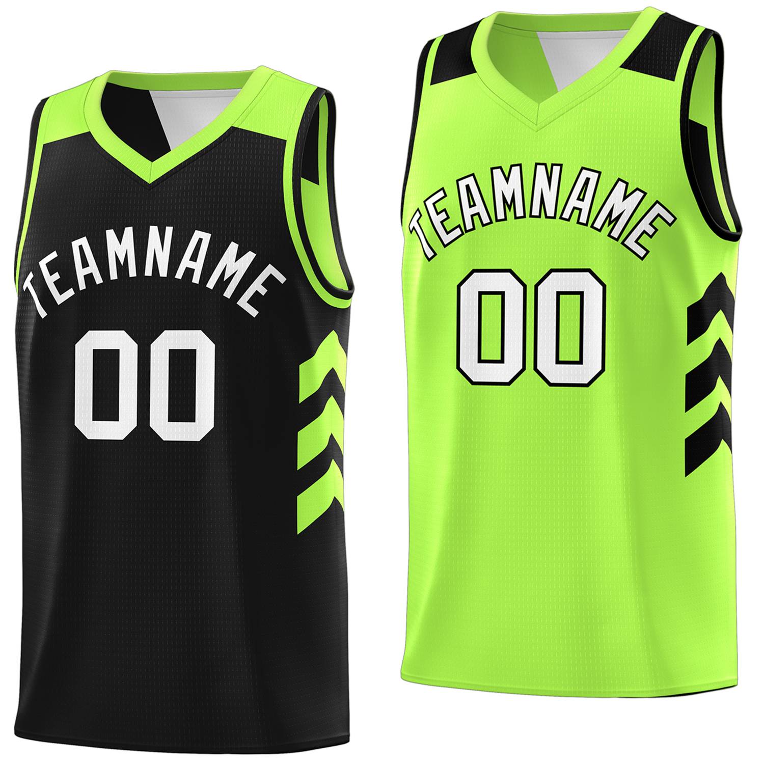 Benutzerdefinierte schwarz neongrün reversible Doppelseite Tops Basketball Jersey