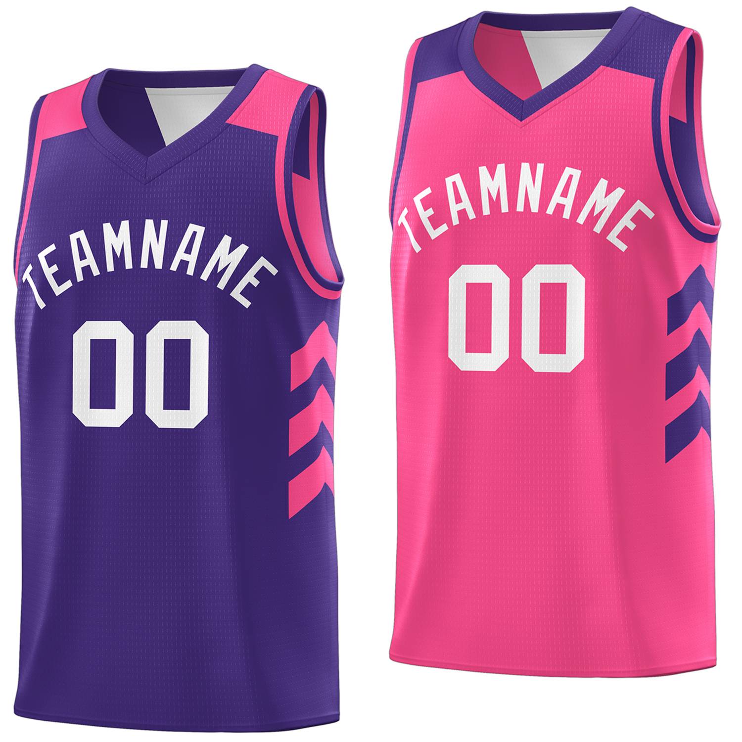 Benutzerdefinierte Lila Rosa-Weiß Reversible Doppel Seite Tops Basketball Jersey