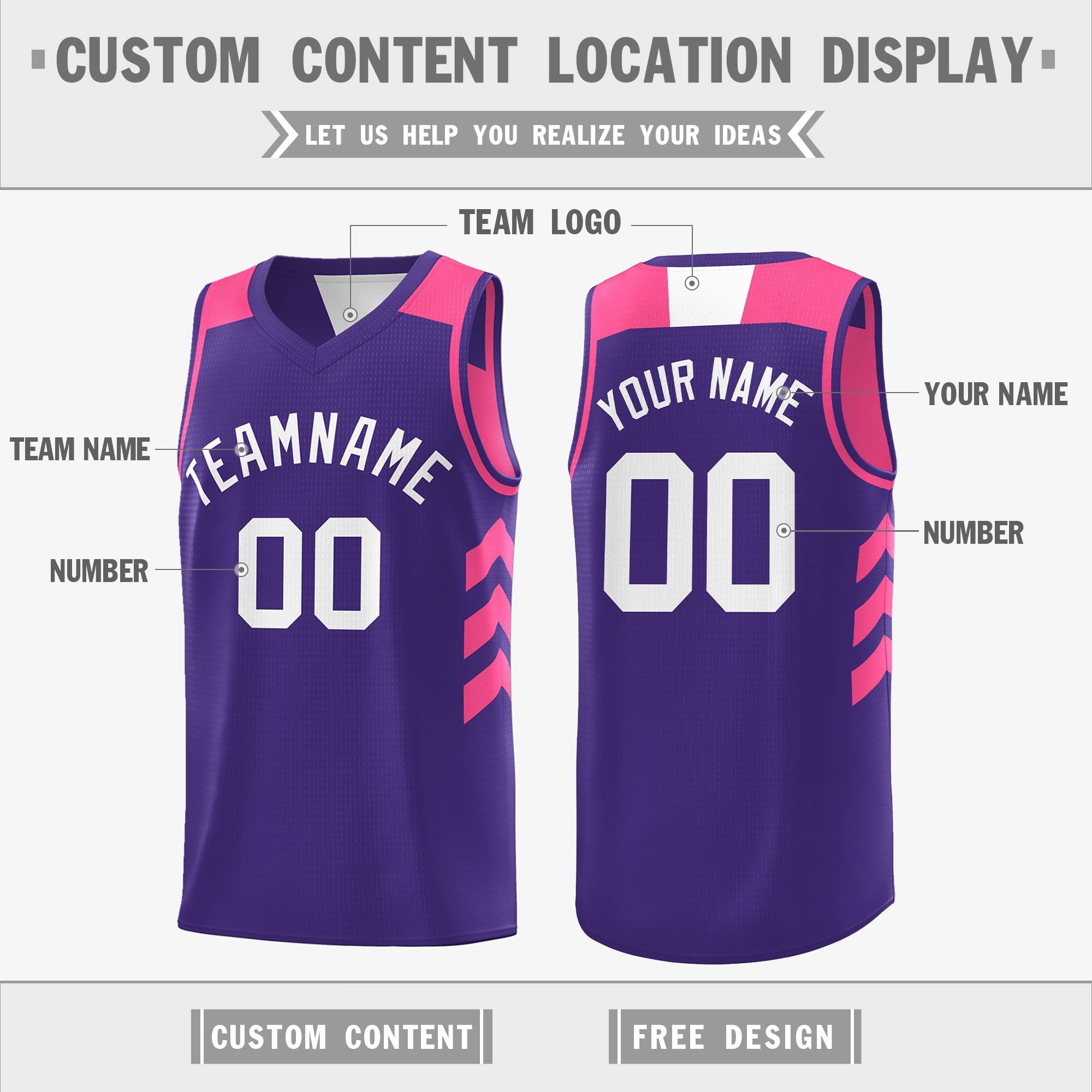 Benutzerdefinierte Lila Rosa-Weiß Reversible Doppel Seite Tops Basketball Jersey