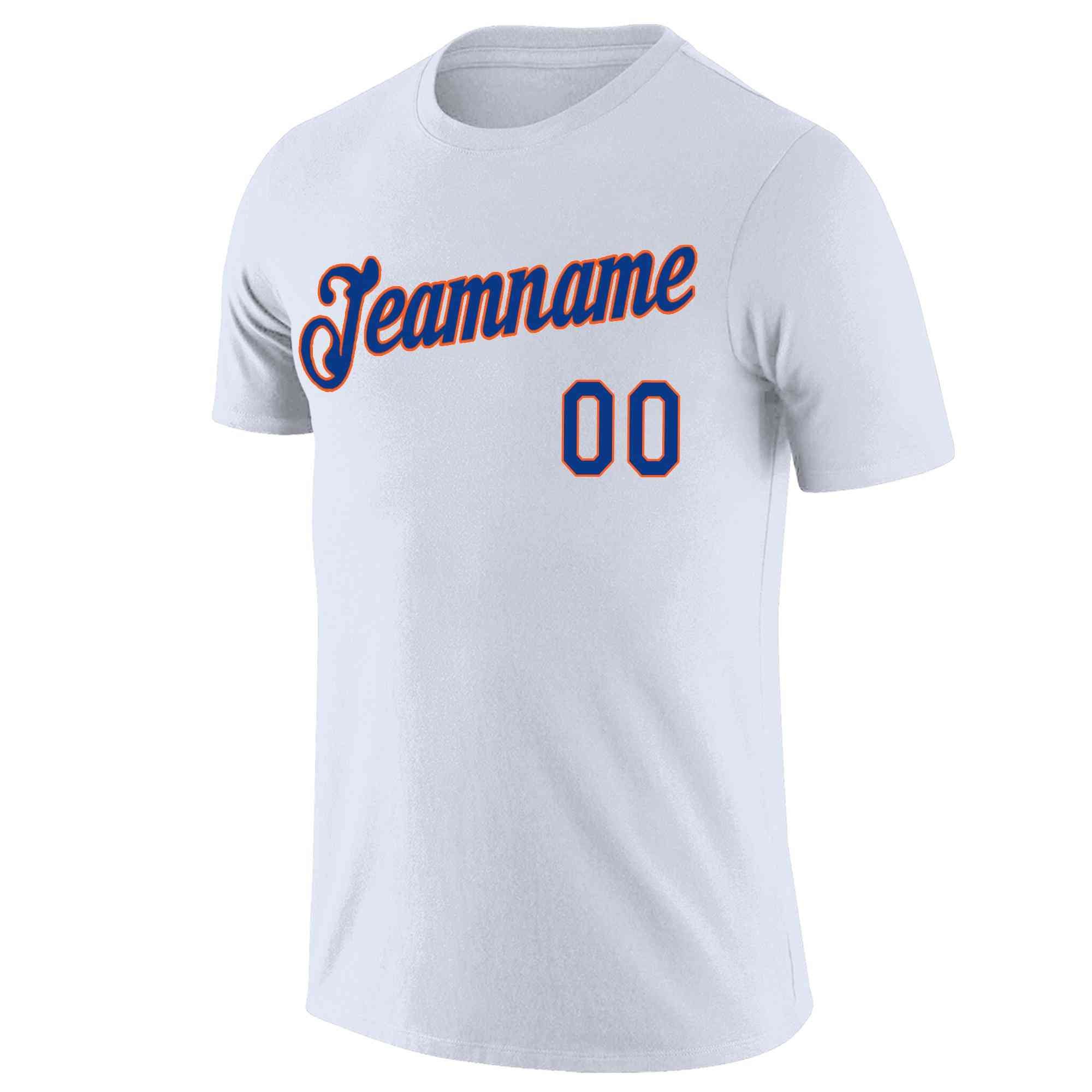 Custom White Royal-Orange Classic Style Crew neck T-Shirts Full Sublimated | KXKSHOP