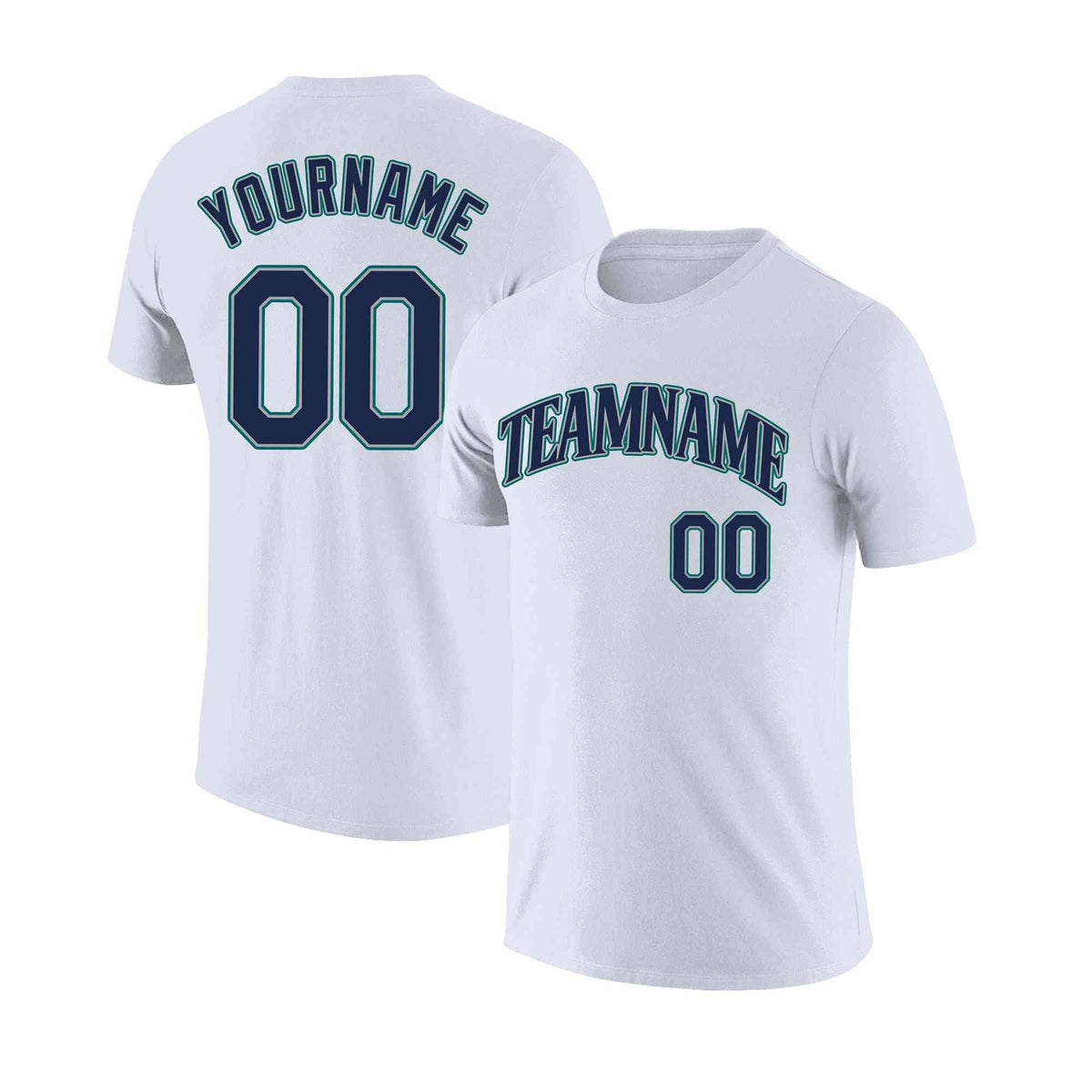 Custom White Navy-Aqua Classic Style Crew neck T-Shirts Full Sublimated | KXKSHOP