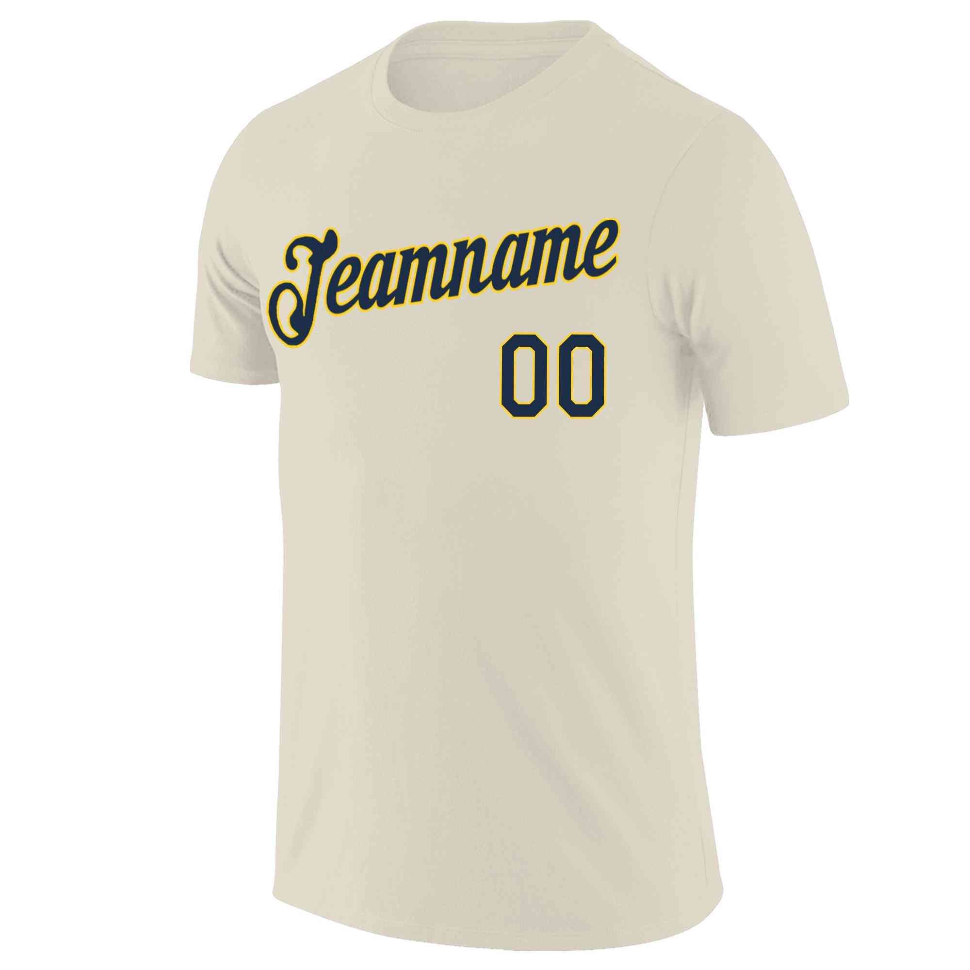 Custom Cream Navy-Yellow Classic Style Crew neck T-Shirts Full Sublimated | KXKSHOP