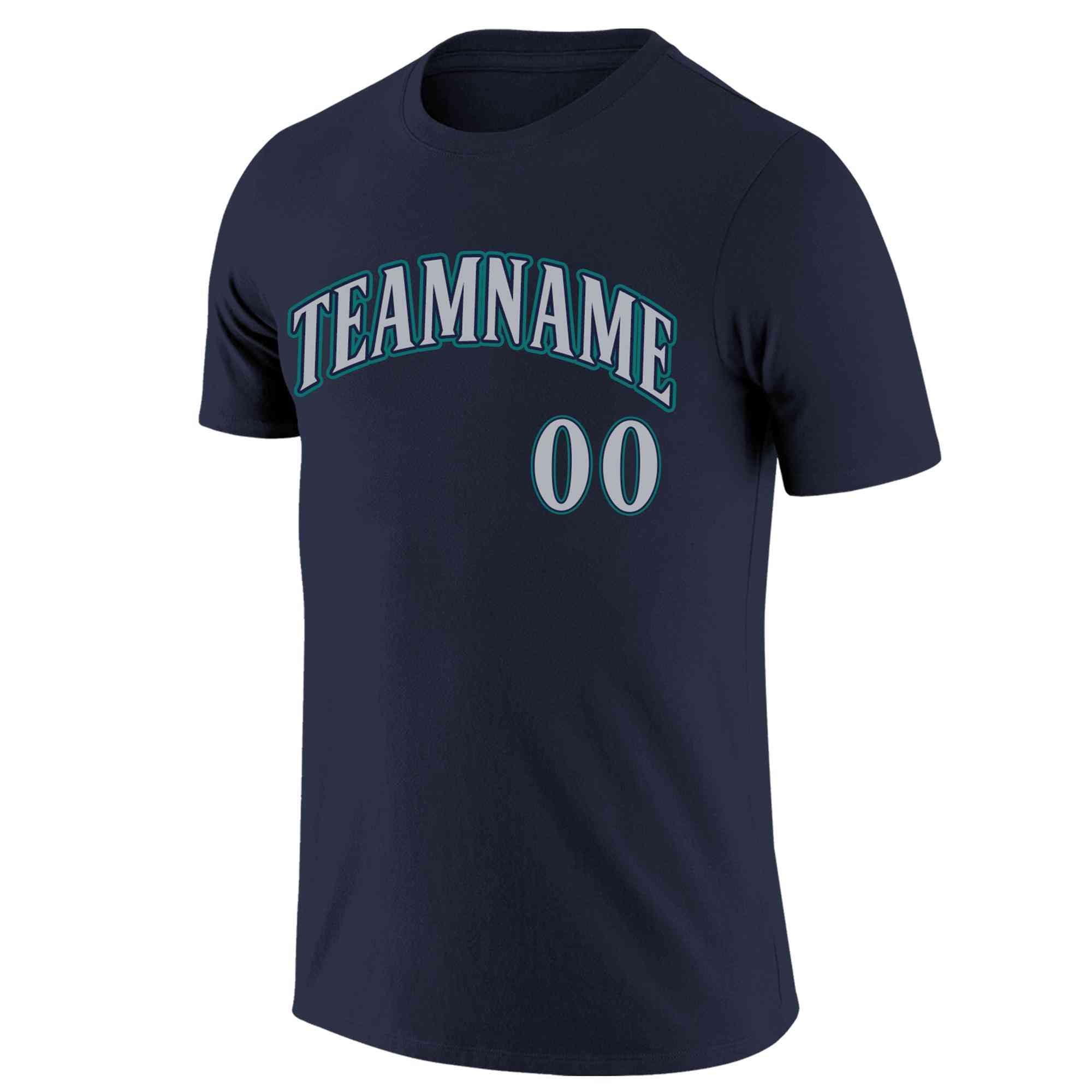 Custom Navy Gray-Aqua Classic Style Crew neck T-Shirts Full Sublimated | KXKSHOP