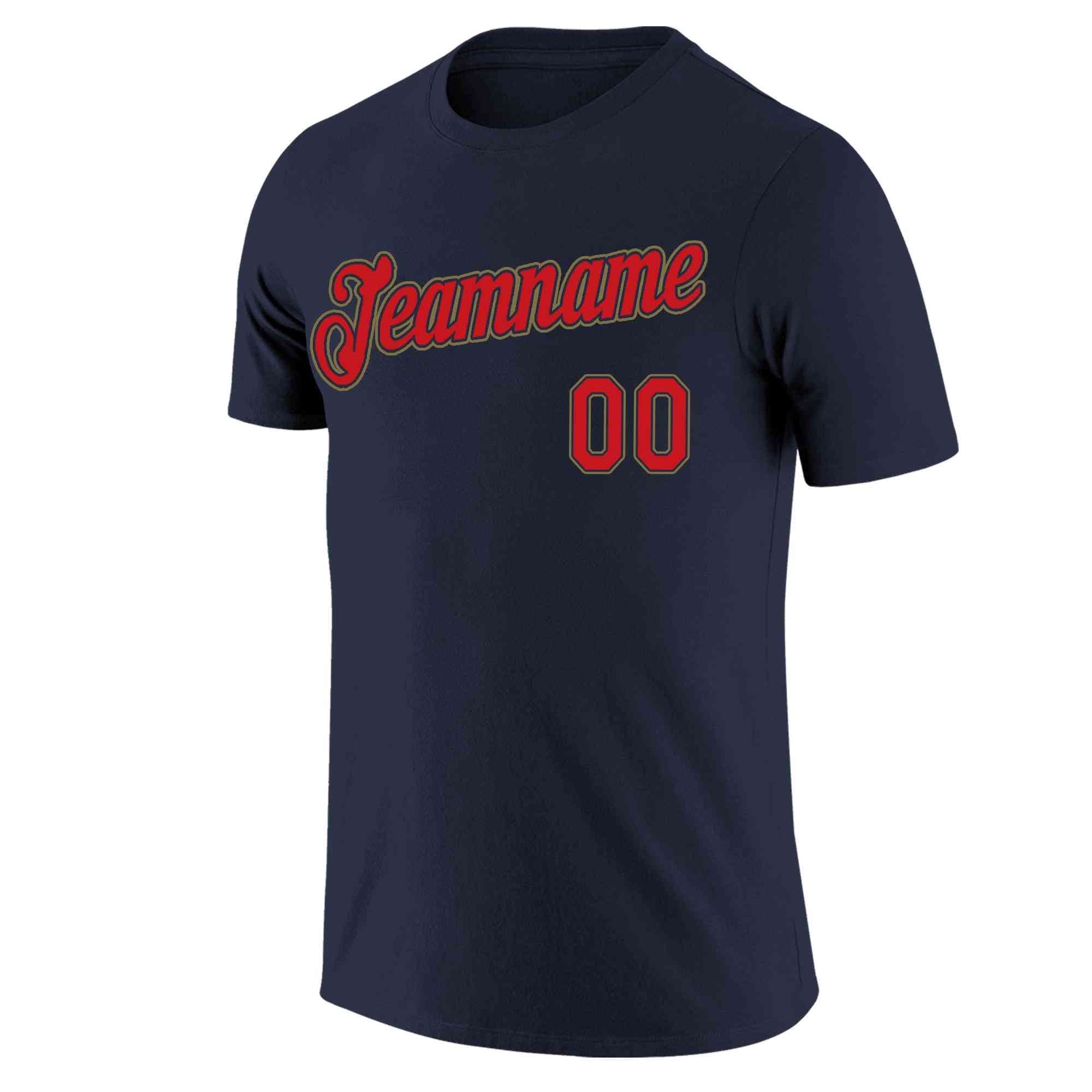 Custom Navy Red-Old Gold Classic Style Crew neck T-Shirts Full Sublimated | KXKSHOP
