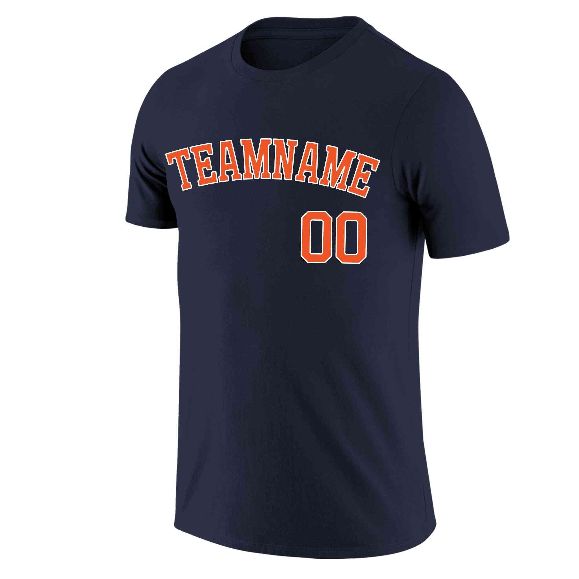 Custom Navy Orange-White Classic Style Crew neck T-Shirts Full Sublimated | KXKSHOP