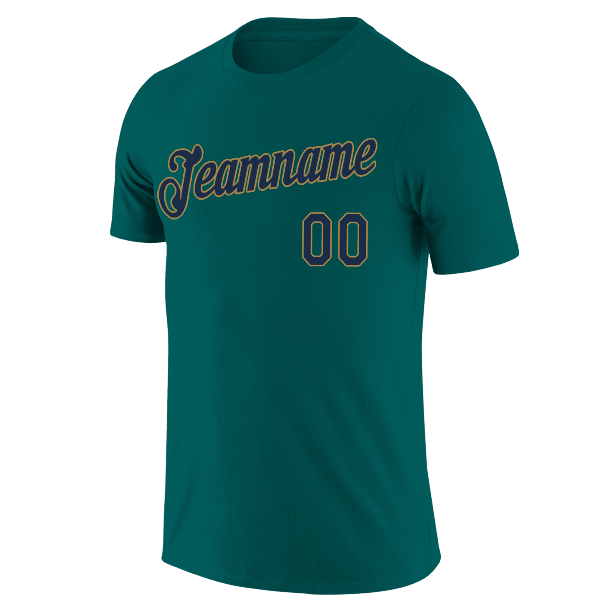 Custom Aqua Navy-Gold Classic Style Crew neck T-Shirts Full Sublimated | KXKSHOP
