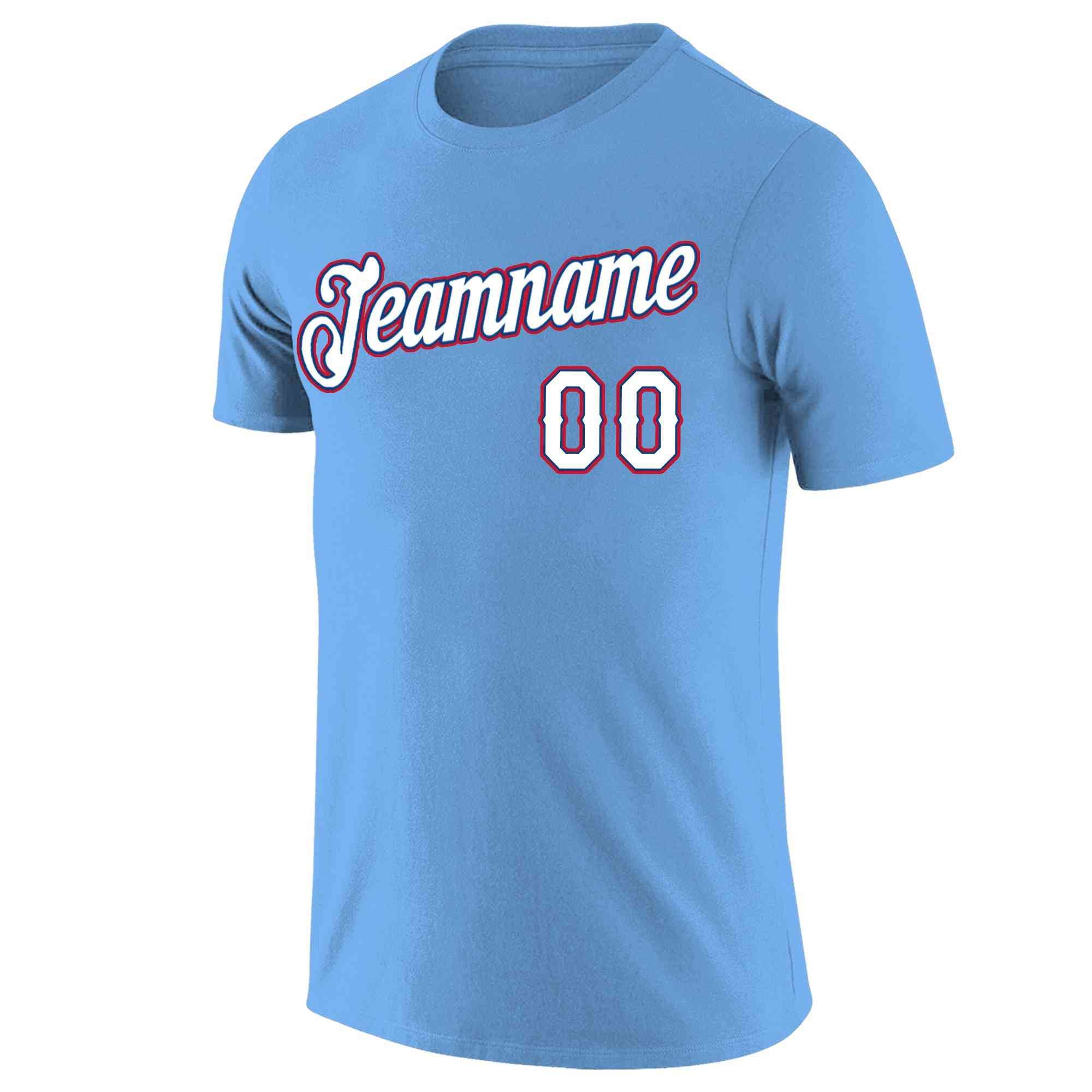 Custom Light Blue White-Navy Classic Style Crew neck T-Shirts Full Sublimated | KXKSHOP