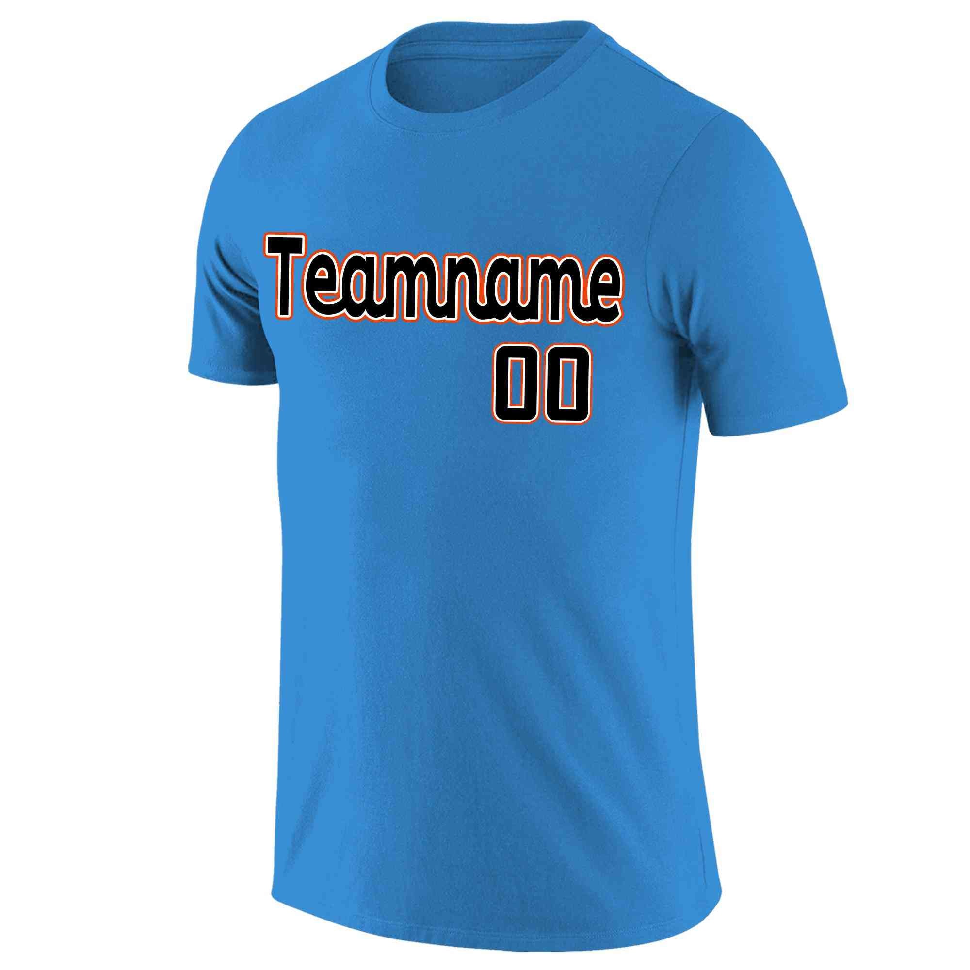 Custom Powder Blue Black-White Classic Style Crew neck T-Shirts Full Sublimated | KXKSHOP