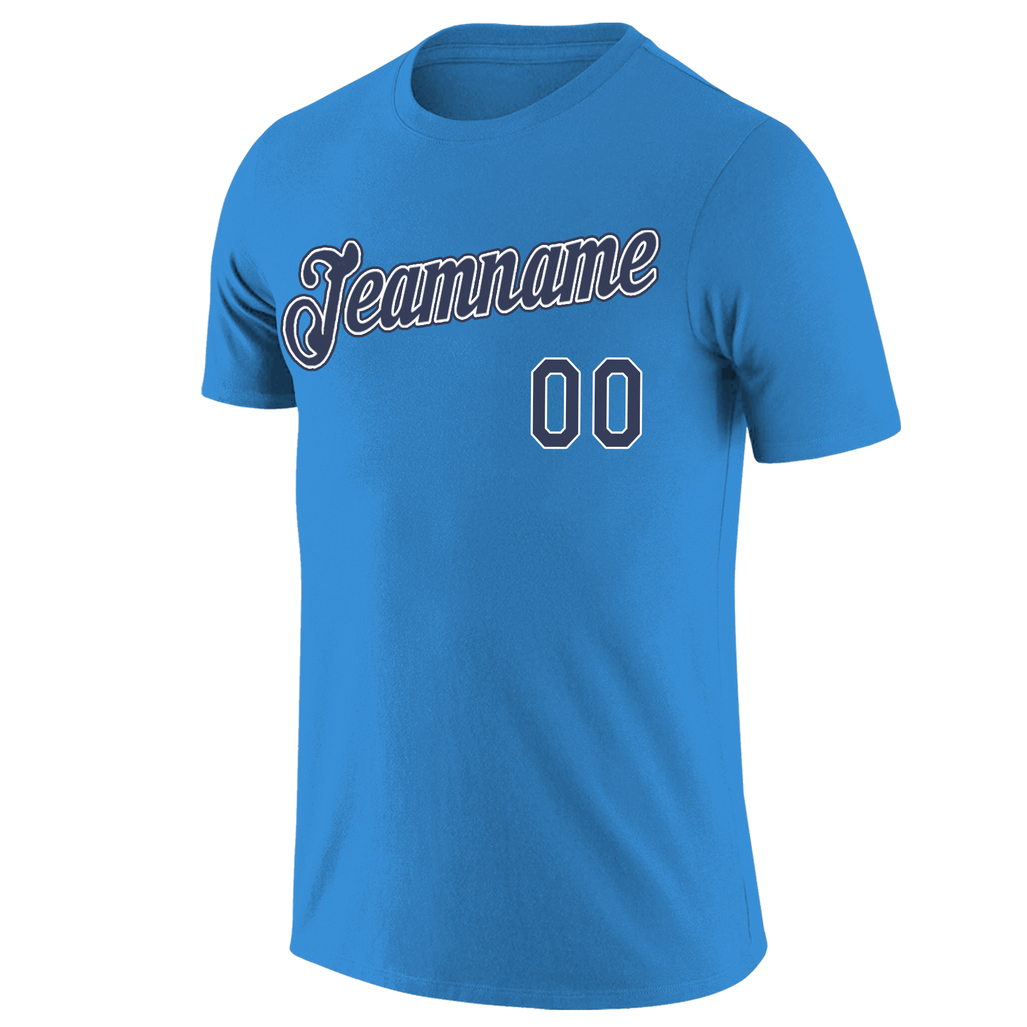 Custom Powder Blue Navy-White Classic Style Crew neck T-Shirts Full Sublimated | KXKSHOP