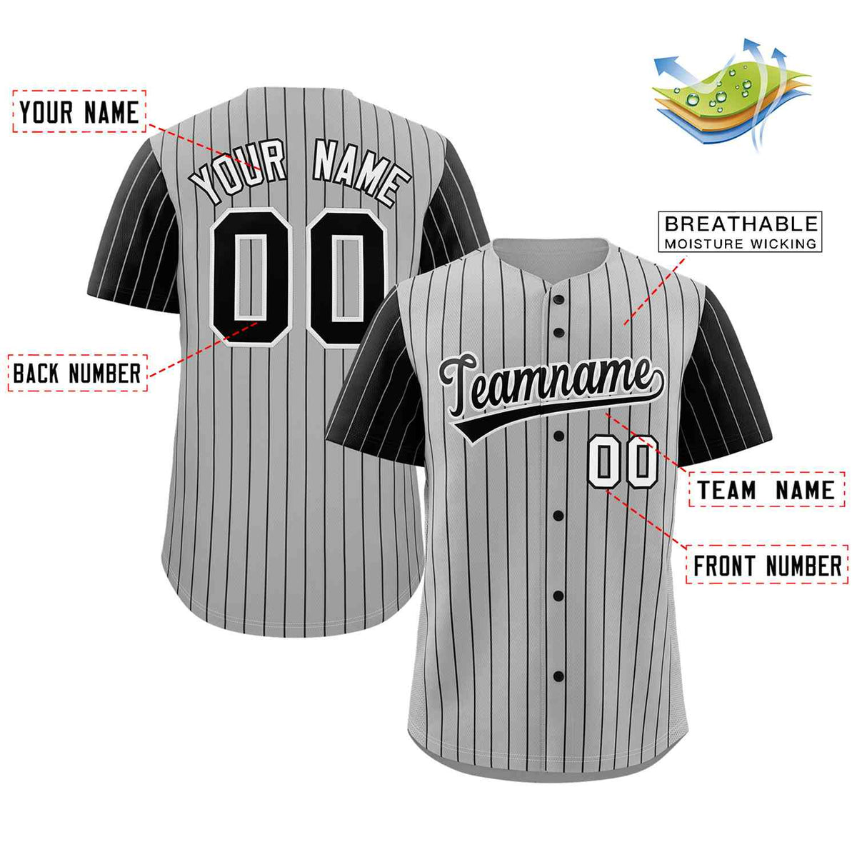 Custom Gray Black-White Stripe Fashion Raglan Sleeves Authentic Baseball Jersey
