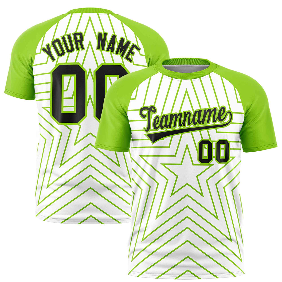 Custom White Neon Green Personalized Star Pattern Raglan Sleeves Performance T-Shirt | KXKSHOP