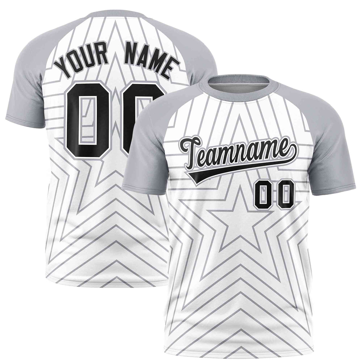 Custom White Gray Personalized Star Pattern Raglan Sleeves Performance T-Shirt | KXKSHOP