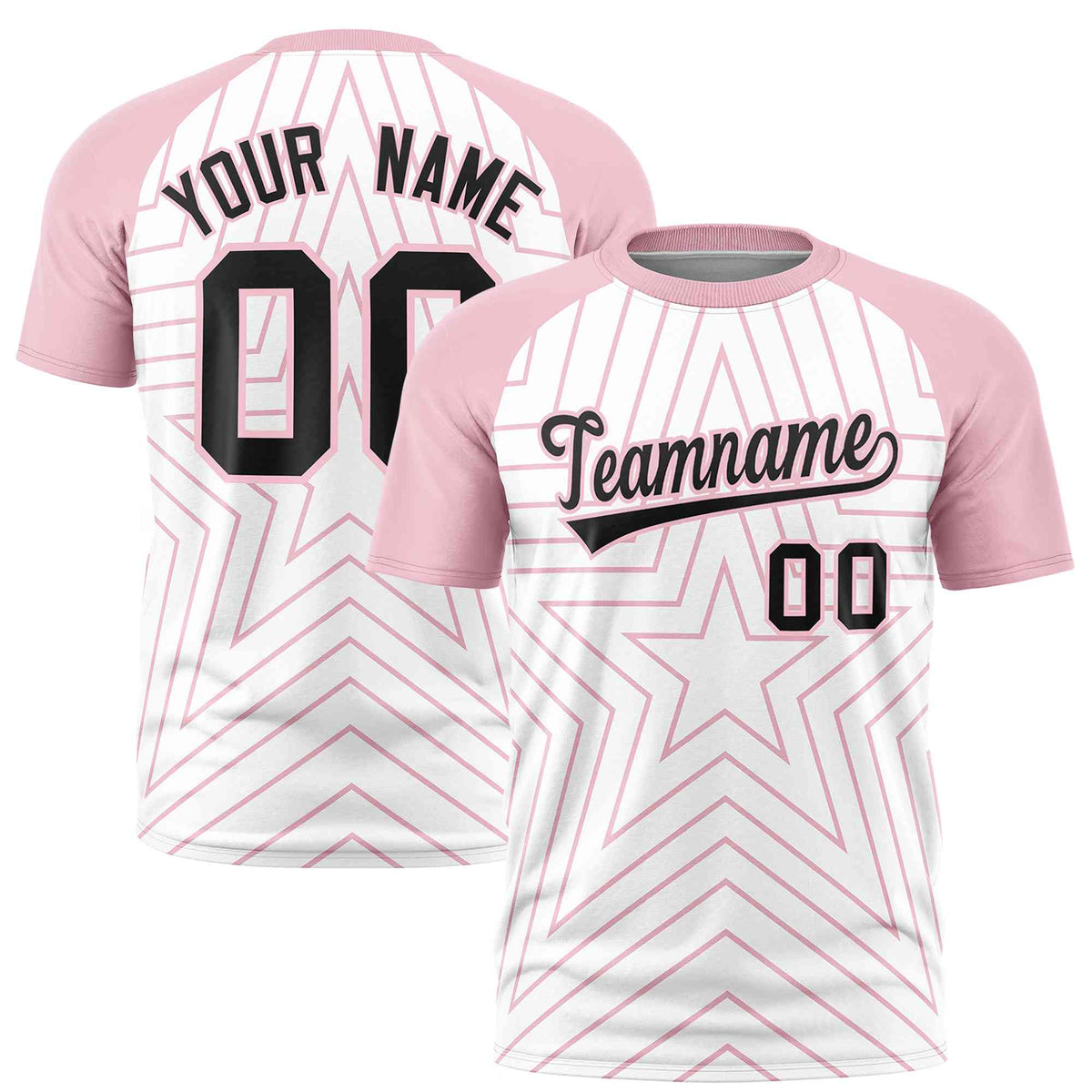 Custom White Light Pink Personalized Star Pattern Raglan Sleeves Performance T-Shirt | KXKSHOP