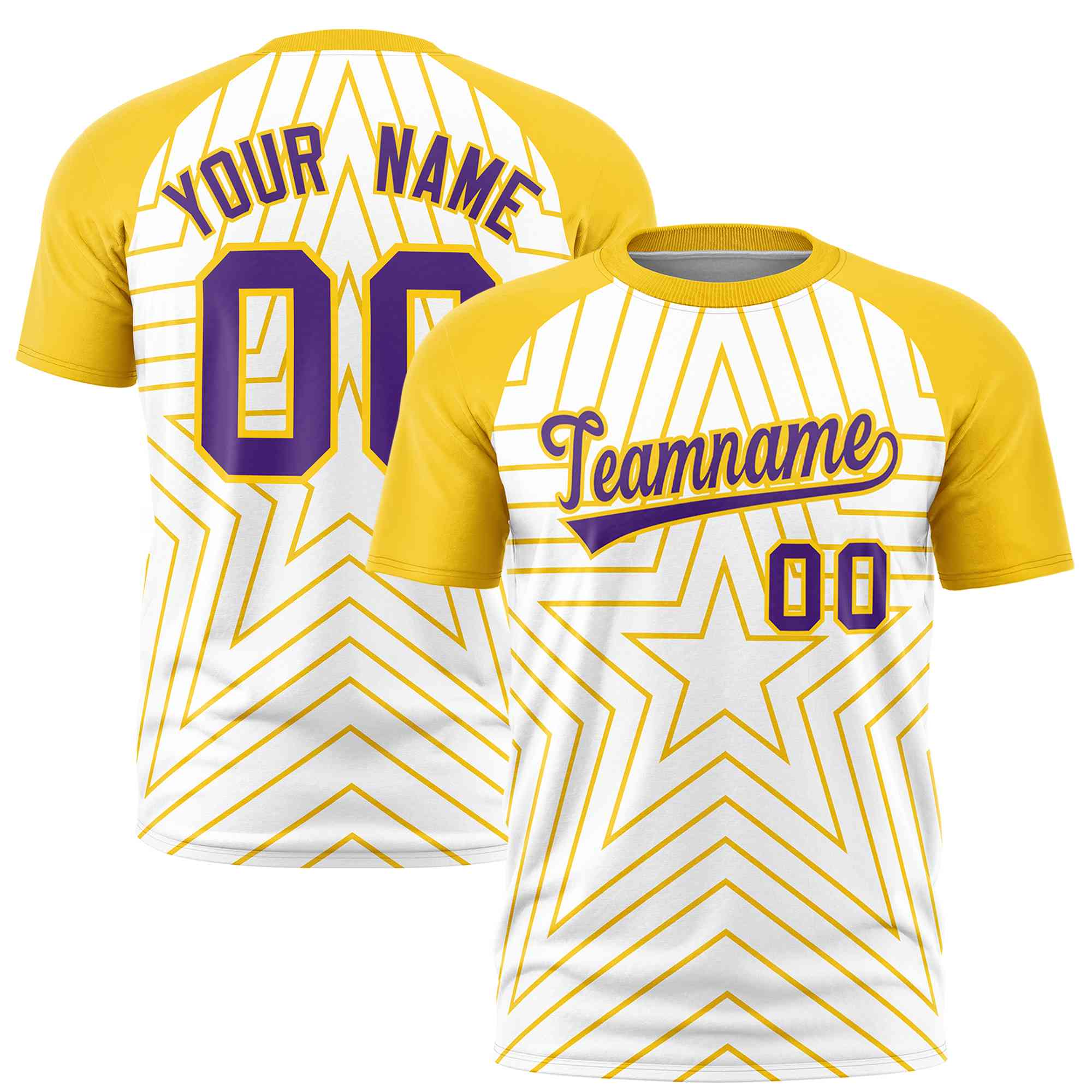 Custom White Gold Personalized Star Pattern Raglan Sleeves Performance T-Shirt | KXKSHOP
