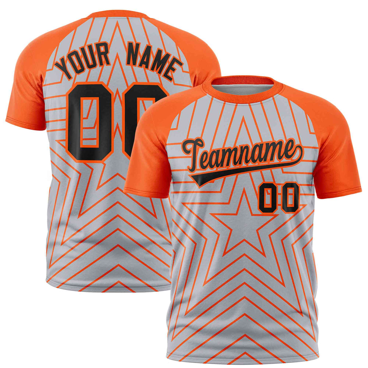Custom Gray Orange Personalized Star Pattern Raglan Sleeves Performance T-Shirt | KXKSHOP