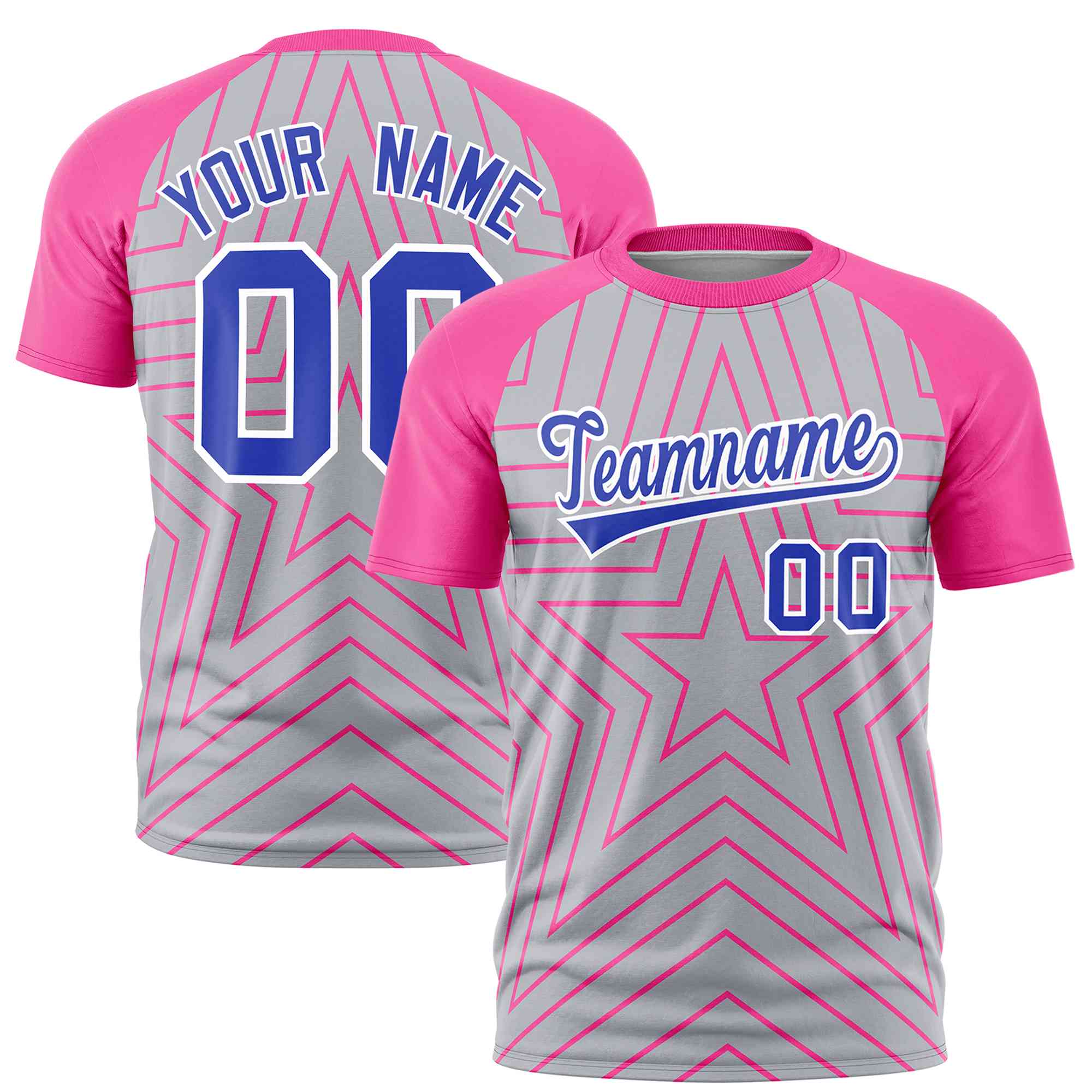 Custom Gray Pink Personalized Star Pattern Raglan Sleeves Performance T-Shirt | KXKSHOP