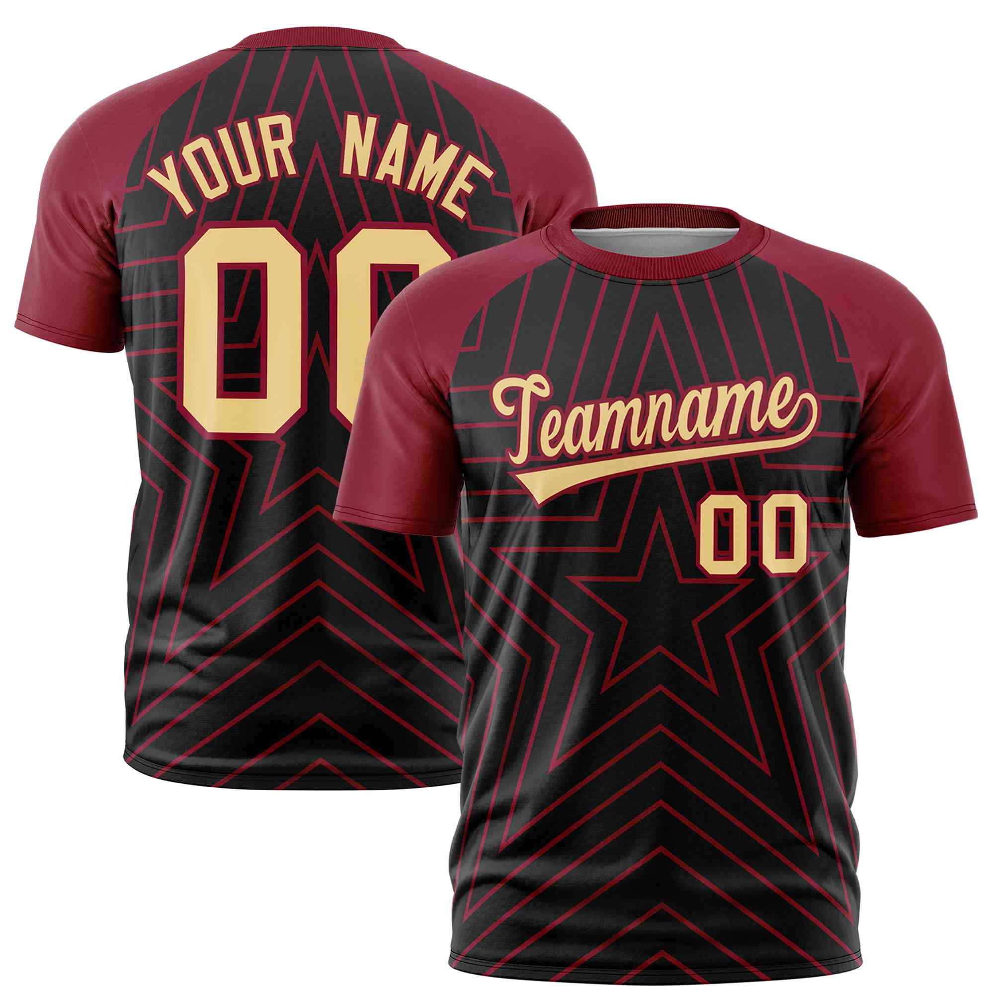 Custom Black Crimson Personalized Star Pattern Raglan Sleeves Performance T-Shirt | KXKSHOP