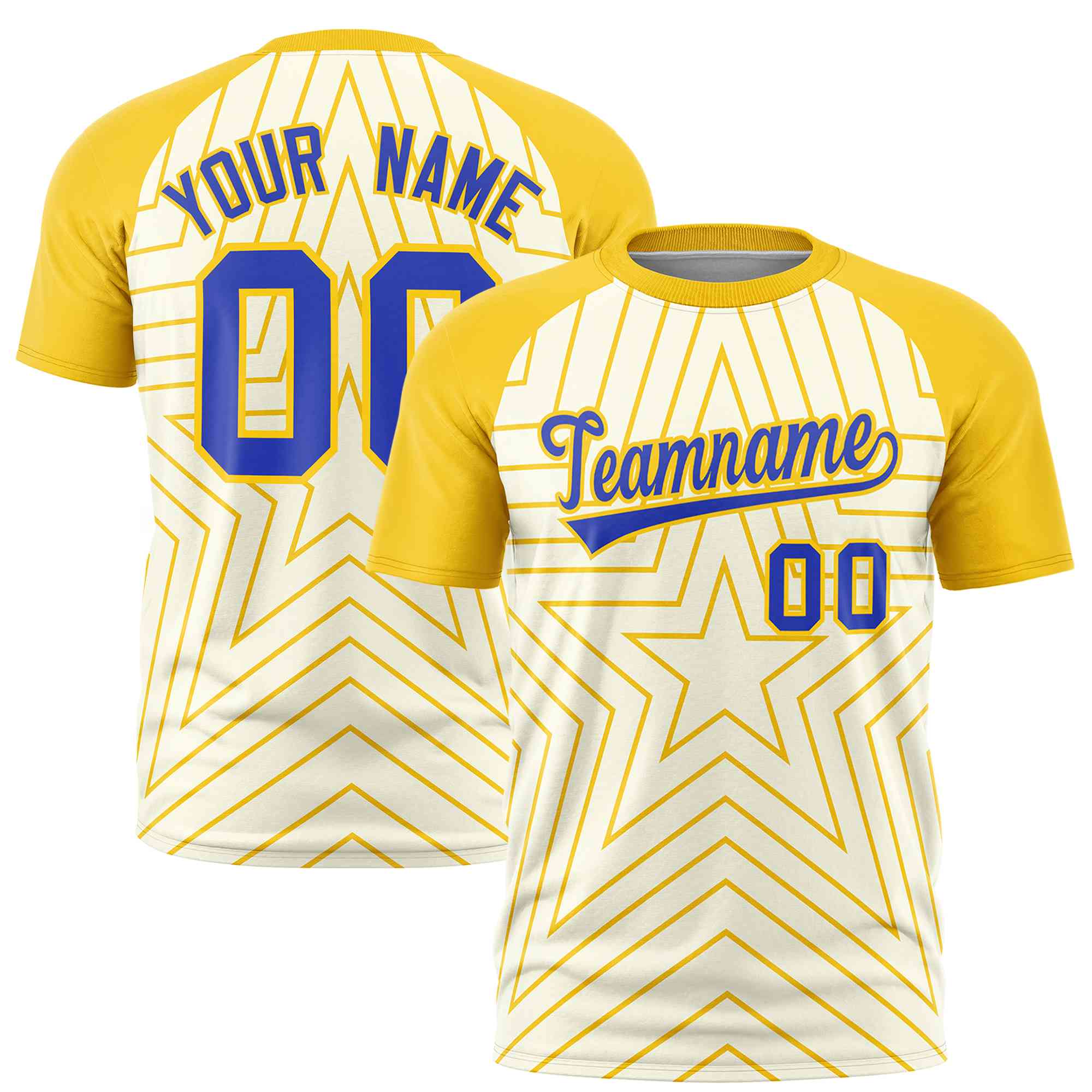 Custom Cream Gold Personalized Star Pattern Raglan Sleeves Performance T-Shirt | KXKSHOP