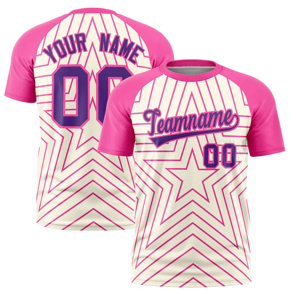 Custom Cream Pink Personalized Star Pattern Raglan Sleeves Performance T-Shirt | KXKSHOP
