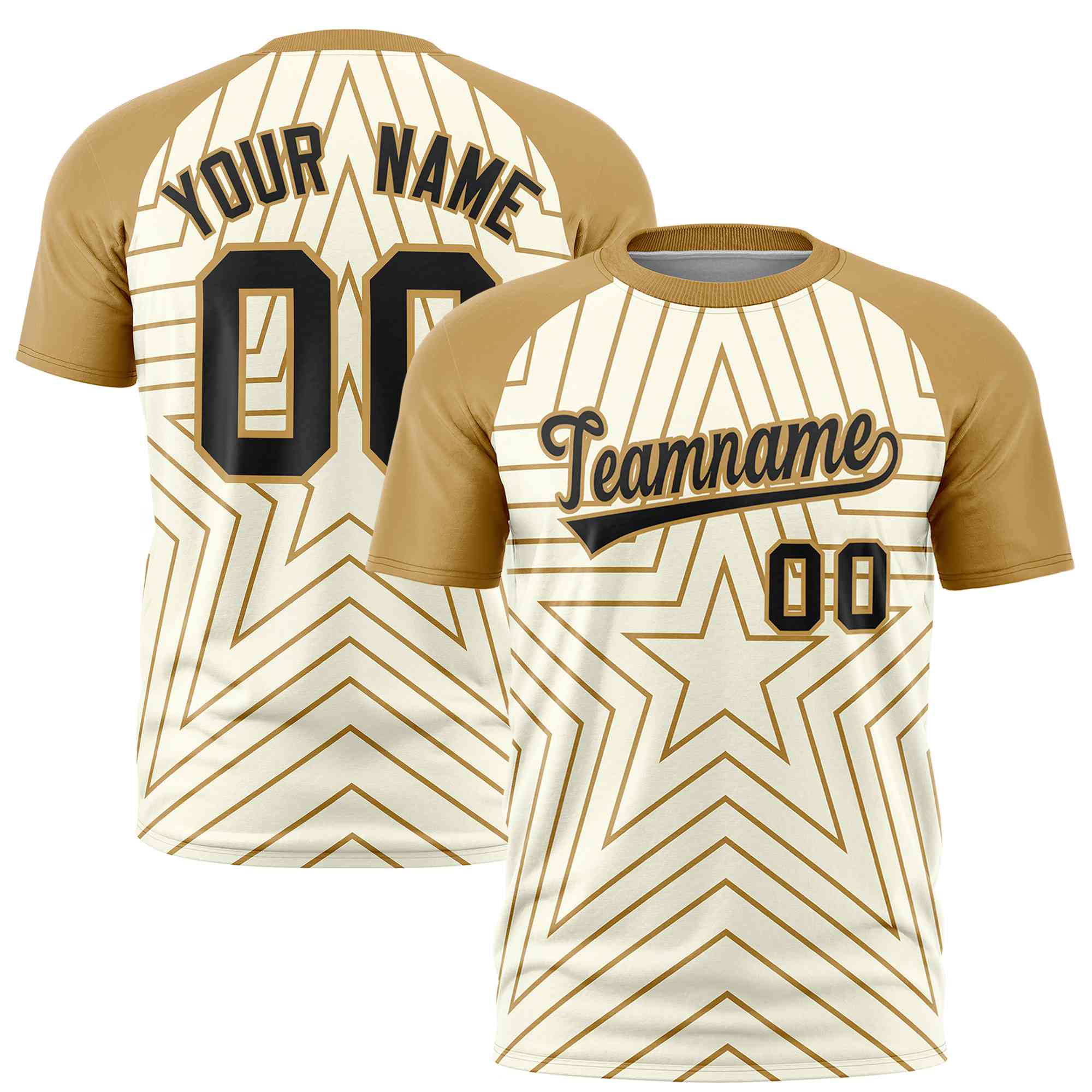 Custom Cream Old Gold Personalized Star Pattern Raglan Sleeves Performance T-Shirt | KXKSHOP