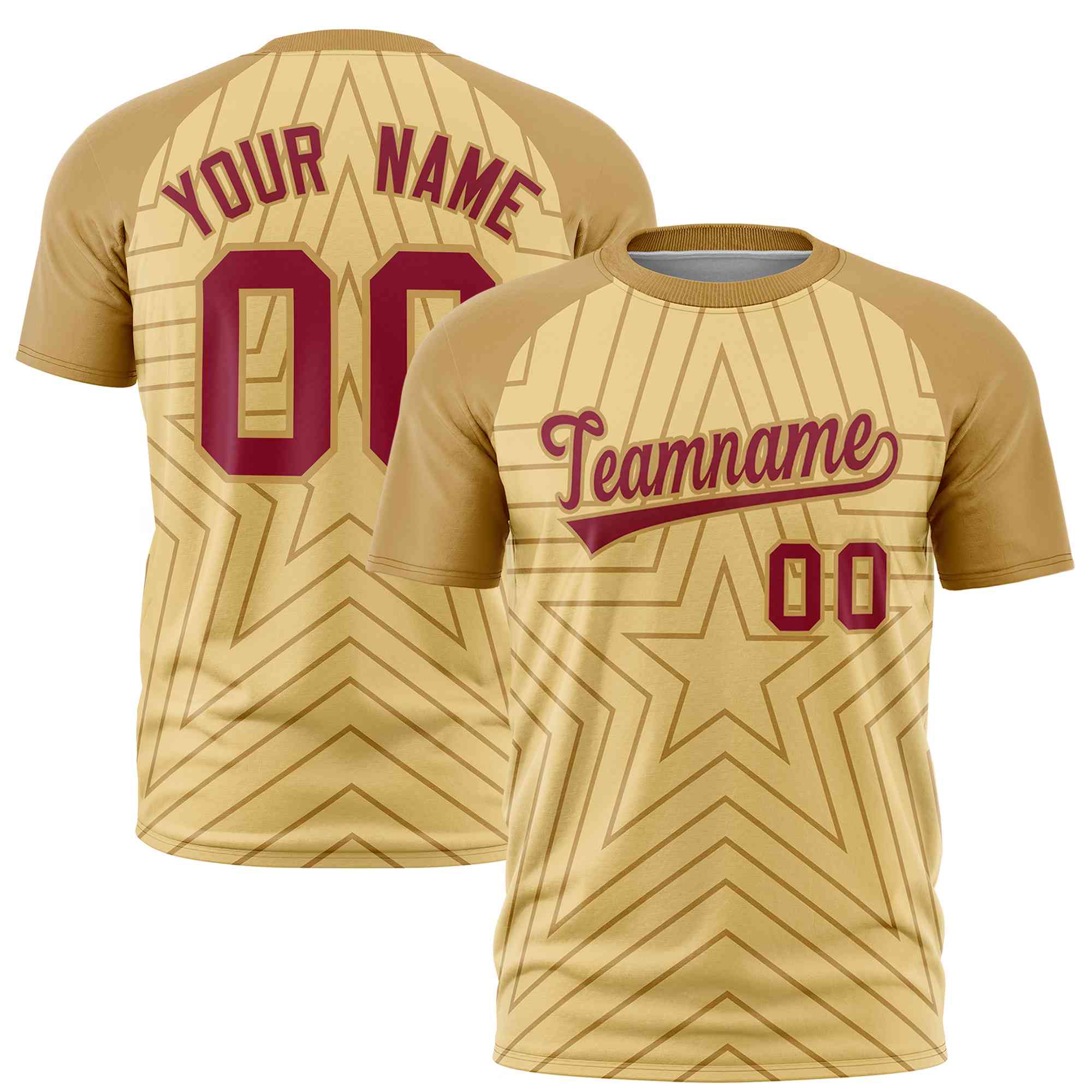 Custom Khaki Old Gold Personalized Star Pattern Raglan Sleeves Performance T-Shirt | KXKSHOP