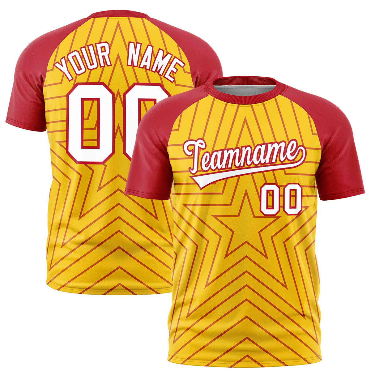 Custom Gold Red Personalized Star Pattern Raglan Sleeves Performance T-Shirt | KXKSHOP