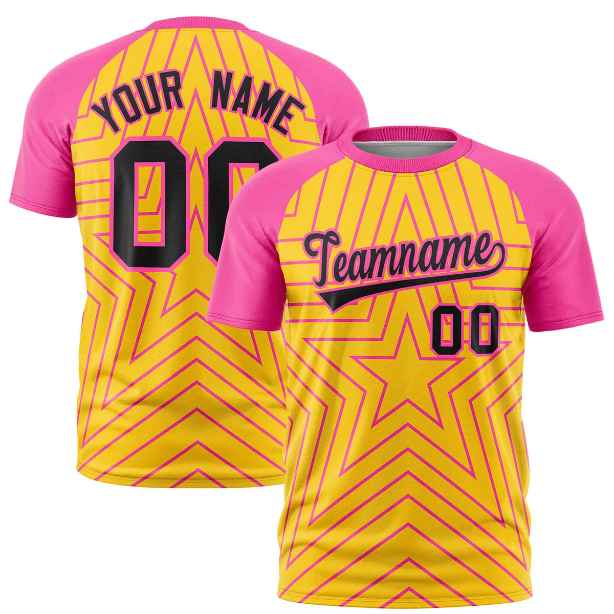 Custom Gold Pink Personalized Star Pattern Raglan Sleeves Performance T-Shirt | KXKSHOP