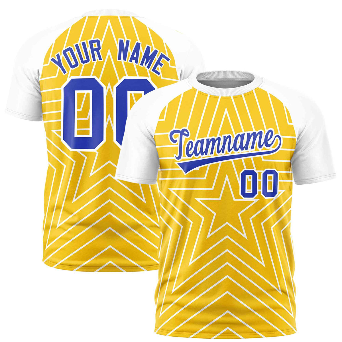 Custom Gold White Personalized Star Pattern Raglan Sleeves Performance T-Shirt | KXKSHOP
