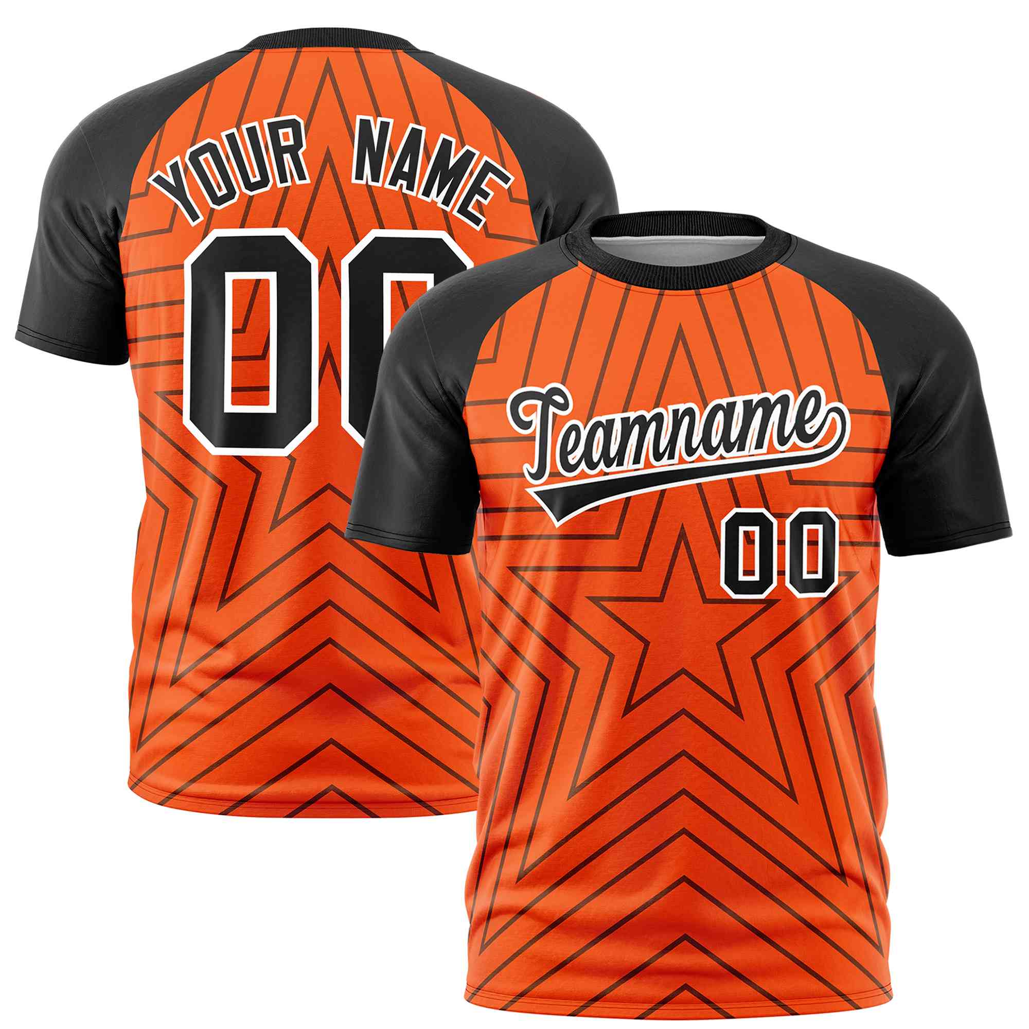 Custom Orange Black Personalized Star Pattern Raglan Sleeves Performance T-Shirt | KXKSHOP