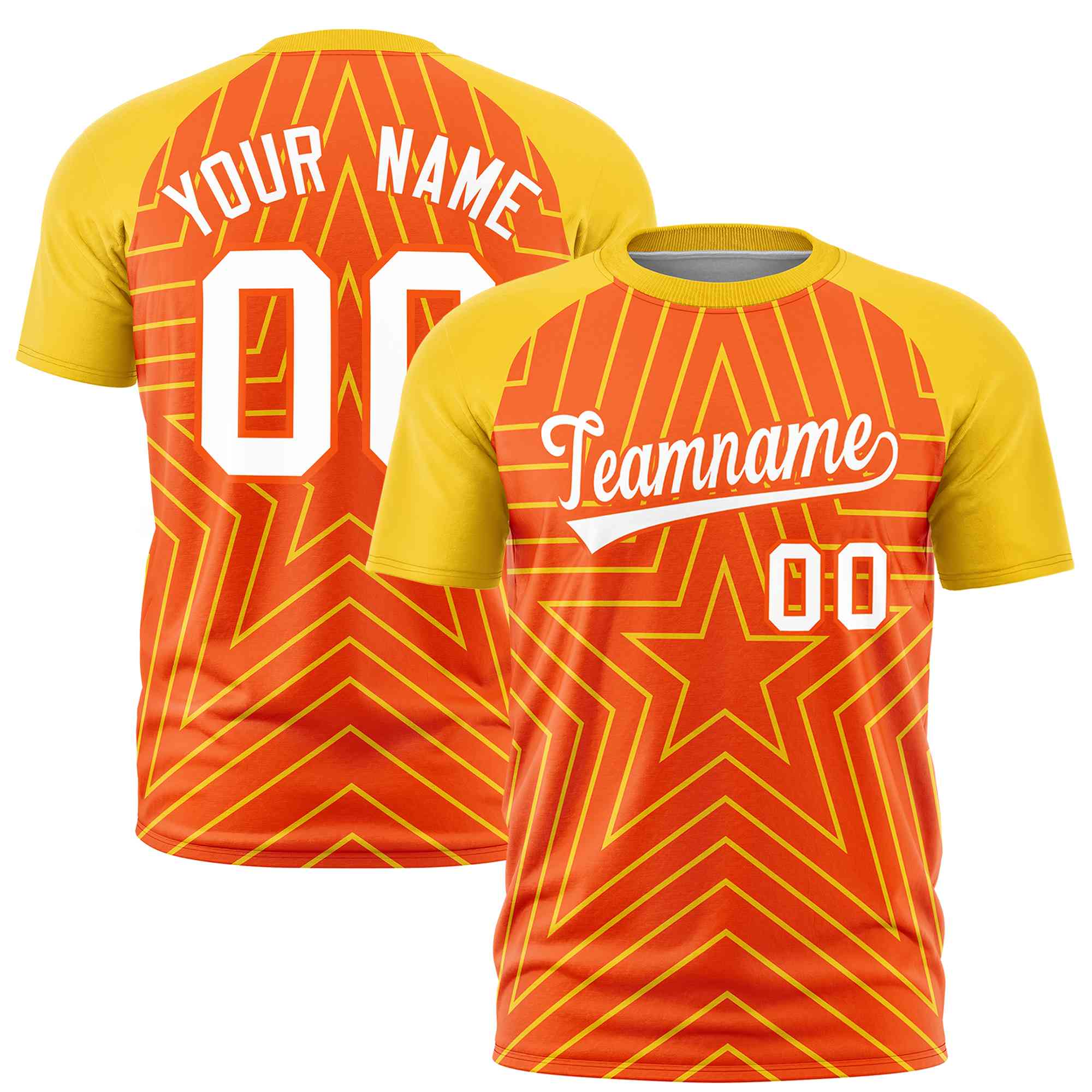 Custom Orange Gold Personalized Star Pattern Raglan Sleeves Performance T-Shirt | KXKSHOP