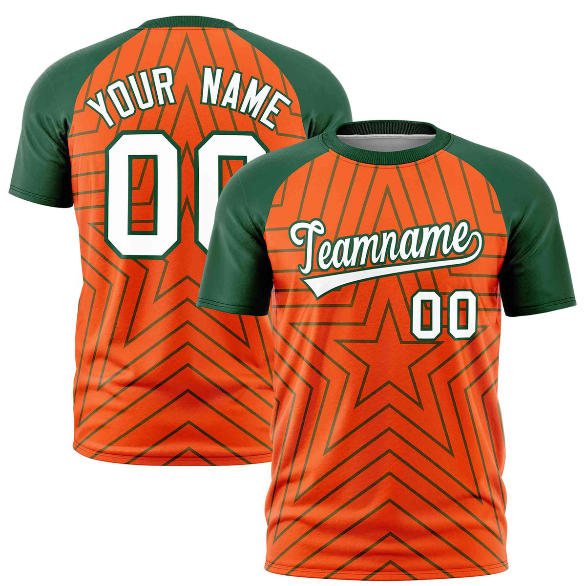 Custom Orange Green Personalized Star Pattern Raglan Sleeves Performance T-Shirt | KXKSHOP