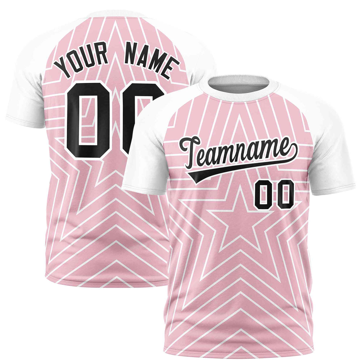 Custom Light Pink White Personalized Star Pattern Raglan Sleeves Performance T-Shirt | KXKSHOP