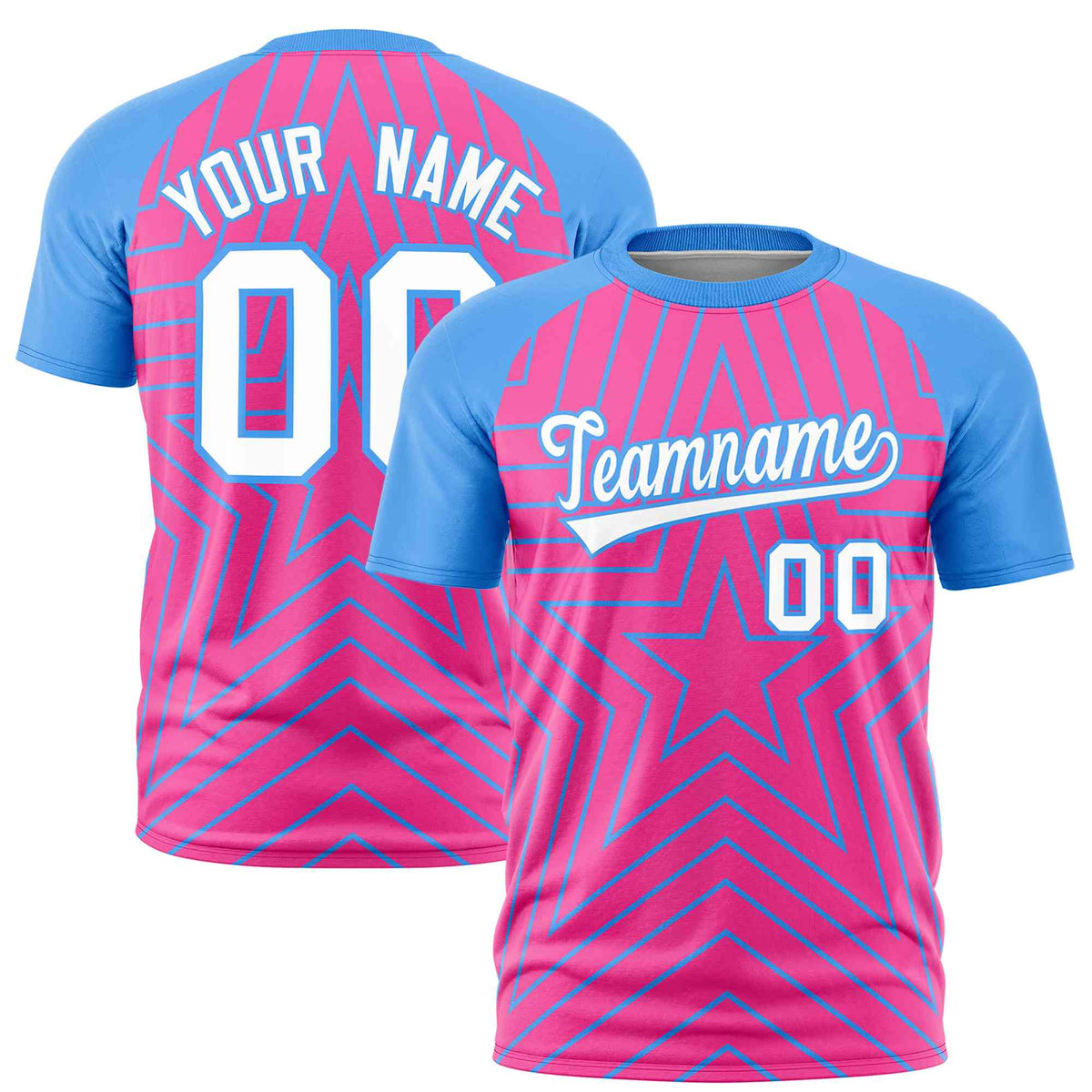 Custom Pink Powder Blue Personalized Star Pattern Raglan Sleeves Performance T-Shirt | KXKSHOP
