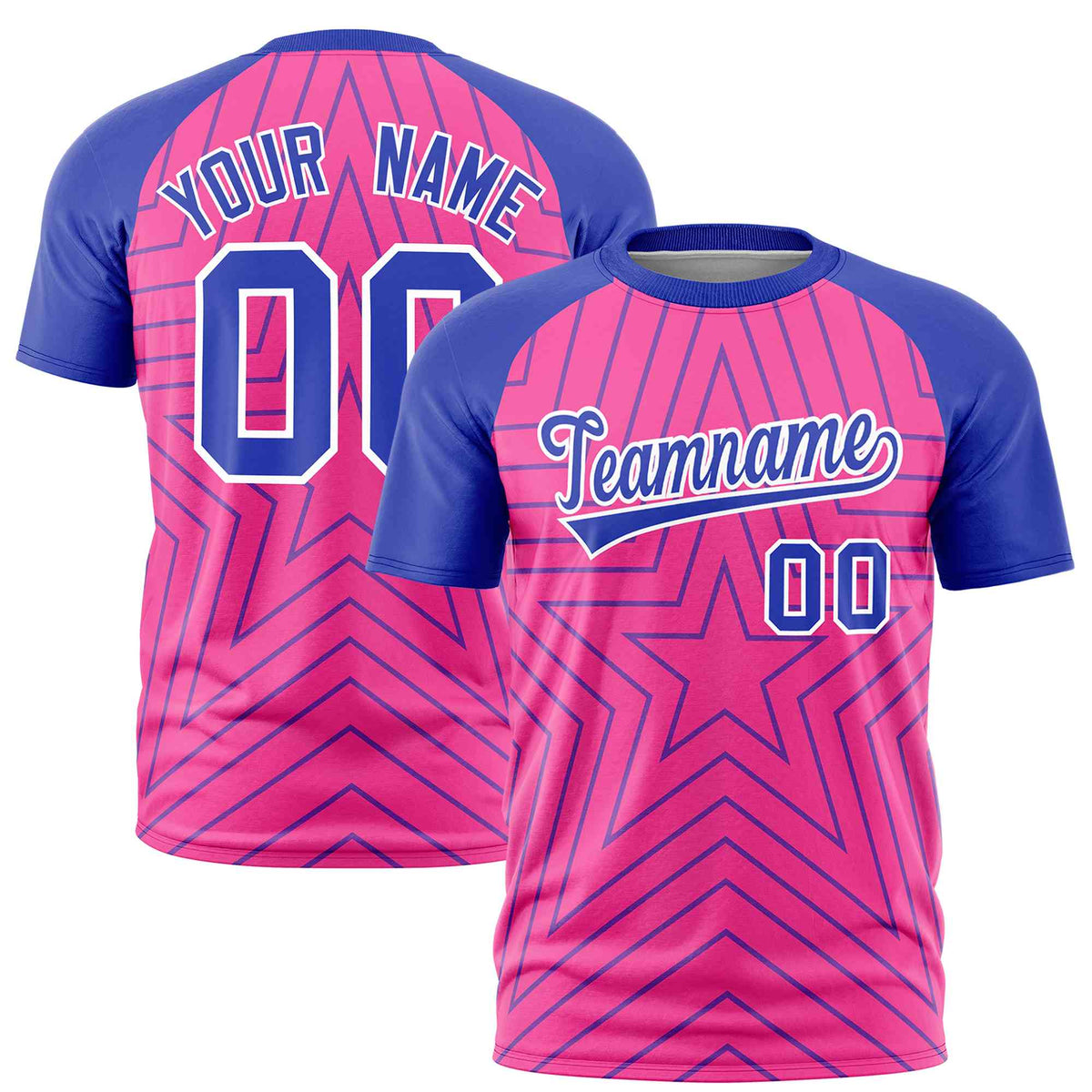 Custom Pink Royal Personalized Star Pattern Raglan Sleeves Performance T-Shirt | KXKSHOP