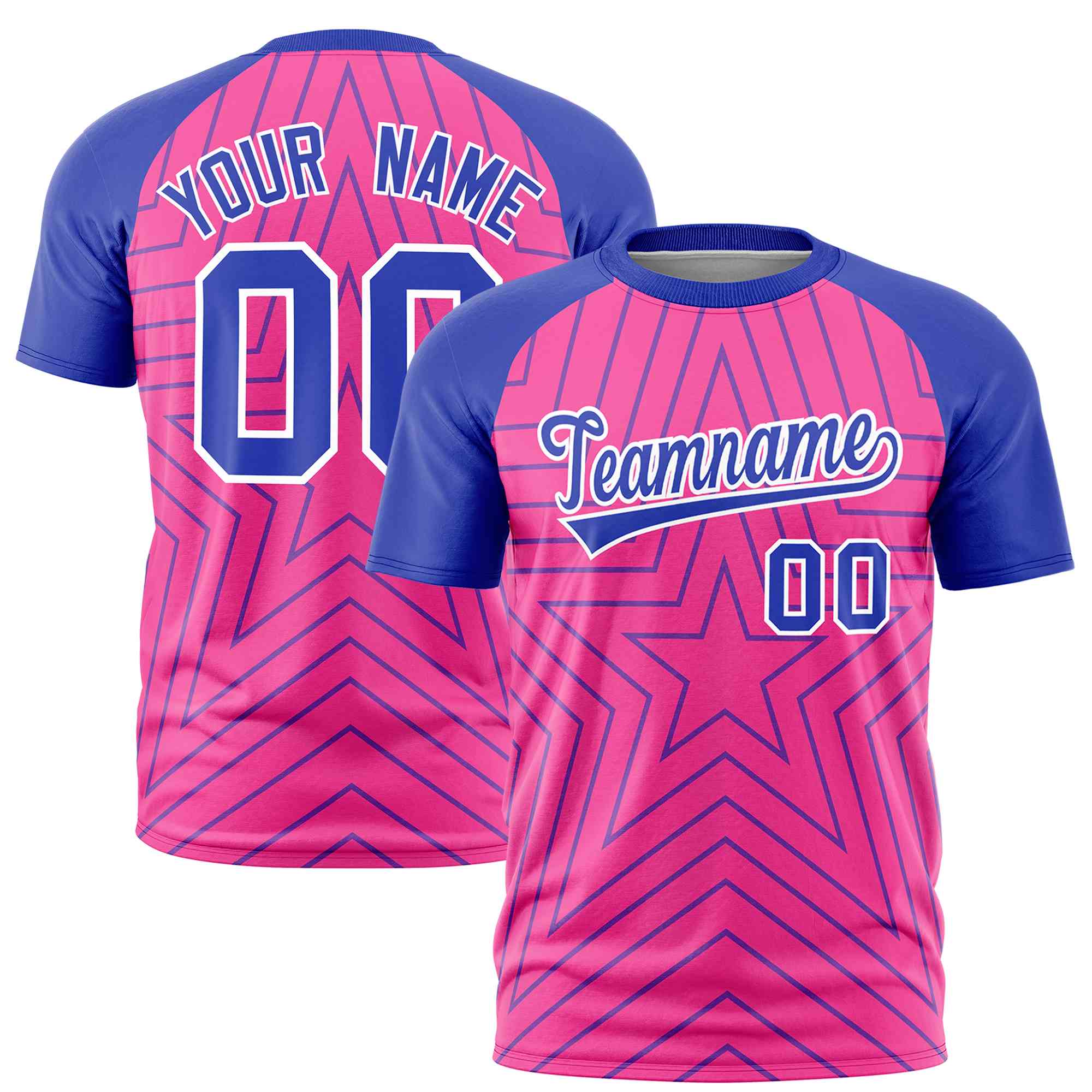Custom Pink Royal Personalized Star Pattern Raglan Sleeves Performance T-Shirt | KXKSHOP
