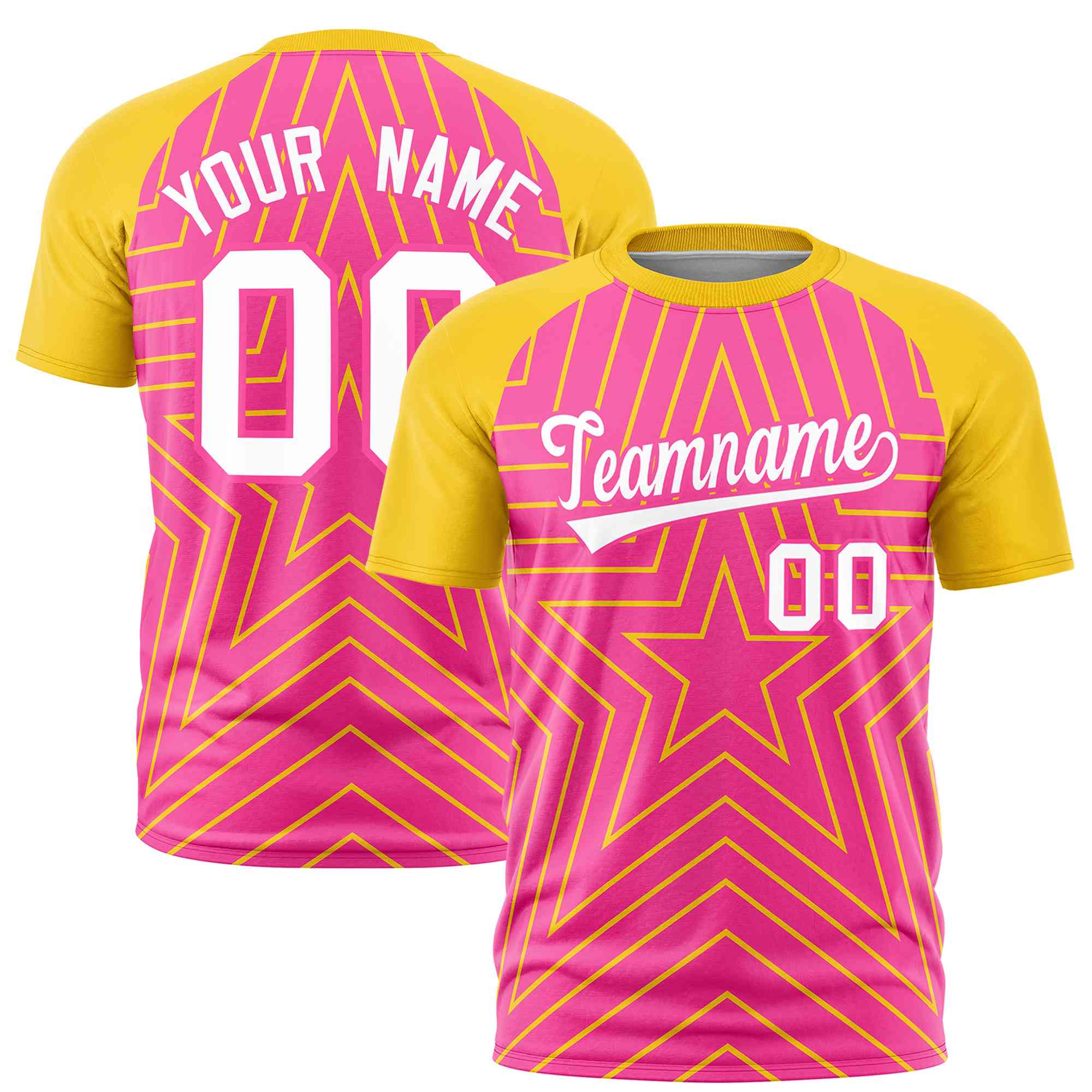 Custom Pink Gold Personalized Star Pattern Raglan Sleeves Performance T-Shirt | KXKSHOP