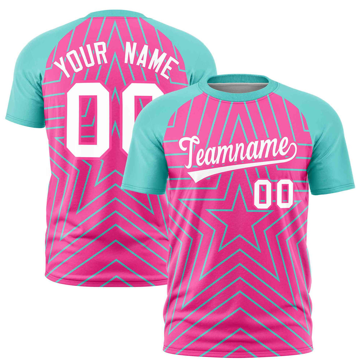 Custom Pink Aqua Personalized Star Pattern Raglan Sleeves Performance T-Shirt | KXKSHOP