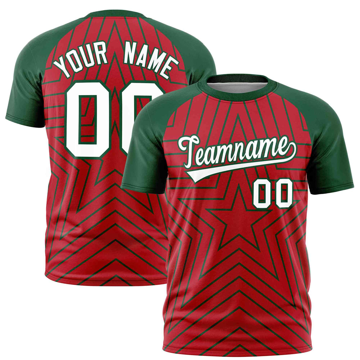 Custom Red Green Personalized Star Pattern Raglan Sleeves Performance T-Shirt | KXKSHOP
